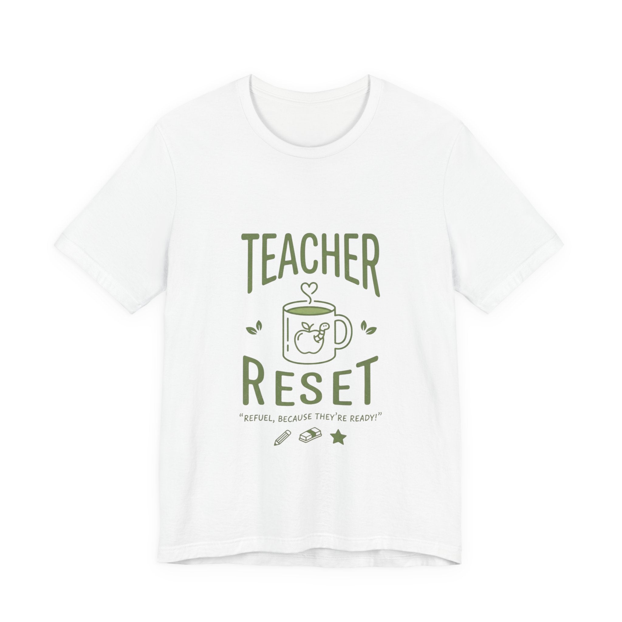 Teacher Reset T-Shirt — Funny Teacher Gift Tee with Coffee Mug Design