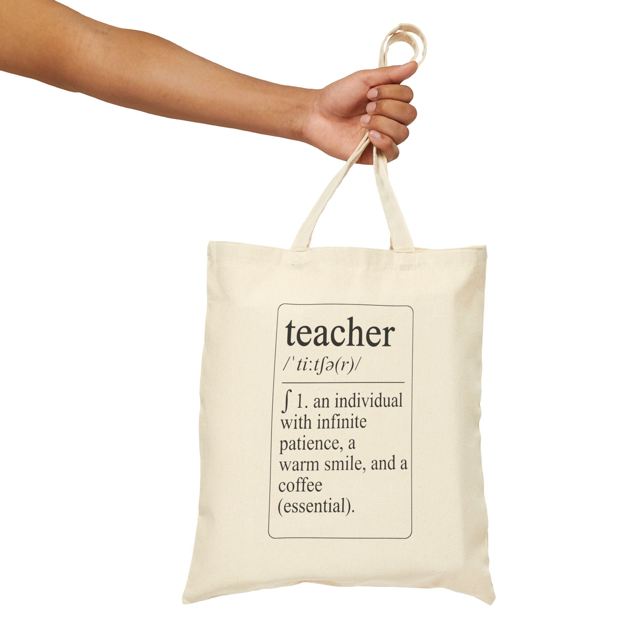 Teacher Definition Canvas Tote Bag – Teacher Gift Tote with 'teacher (n.) an individual with infinite patience...' Design