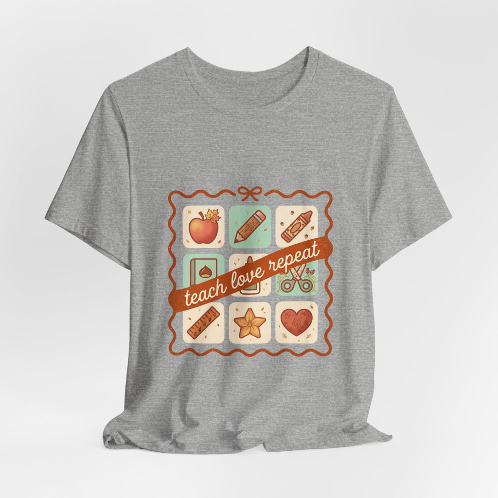 teach love repeat T-Shirt | Back to School teacher tee, classroom icons