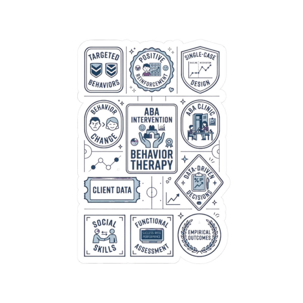 ABA Behavior Therapy Sticker Sheet — Kiss-Cut Therapeutic Icons for Clinicians & Students