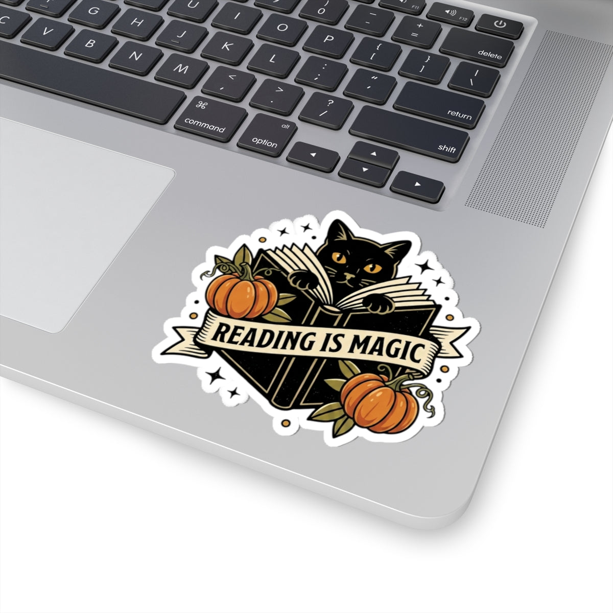 Reading Is Magic Sticker | Traditional Tattoo Cat, Pumpkin, Banner