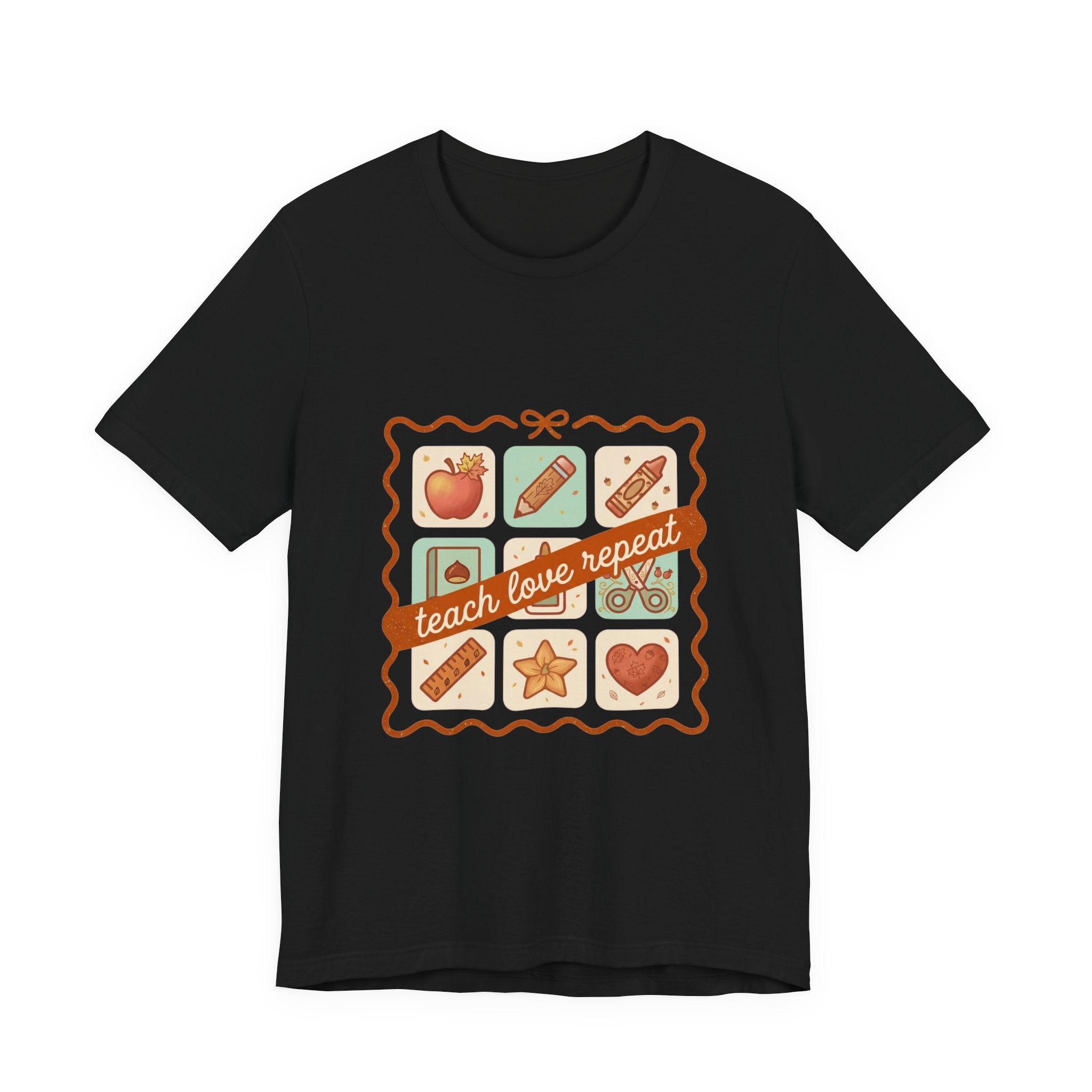 teach love repeat T-Shirt | Back to School teacher tee, classroom icons