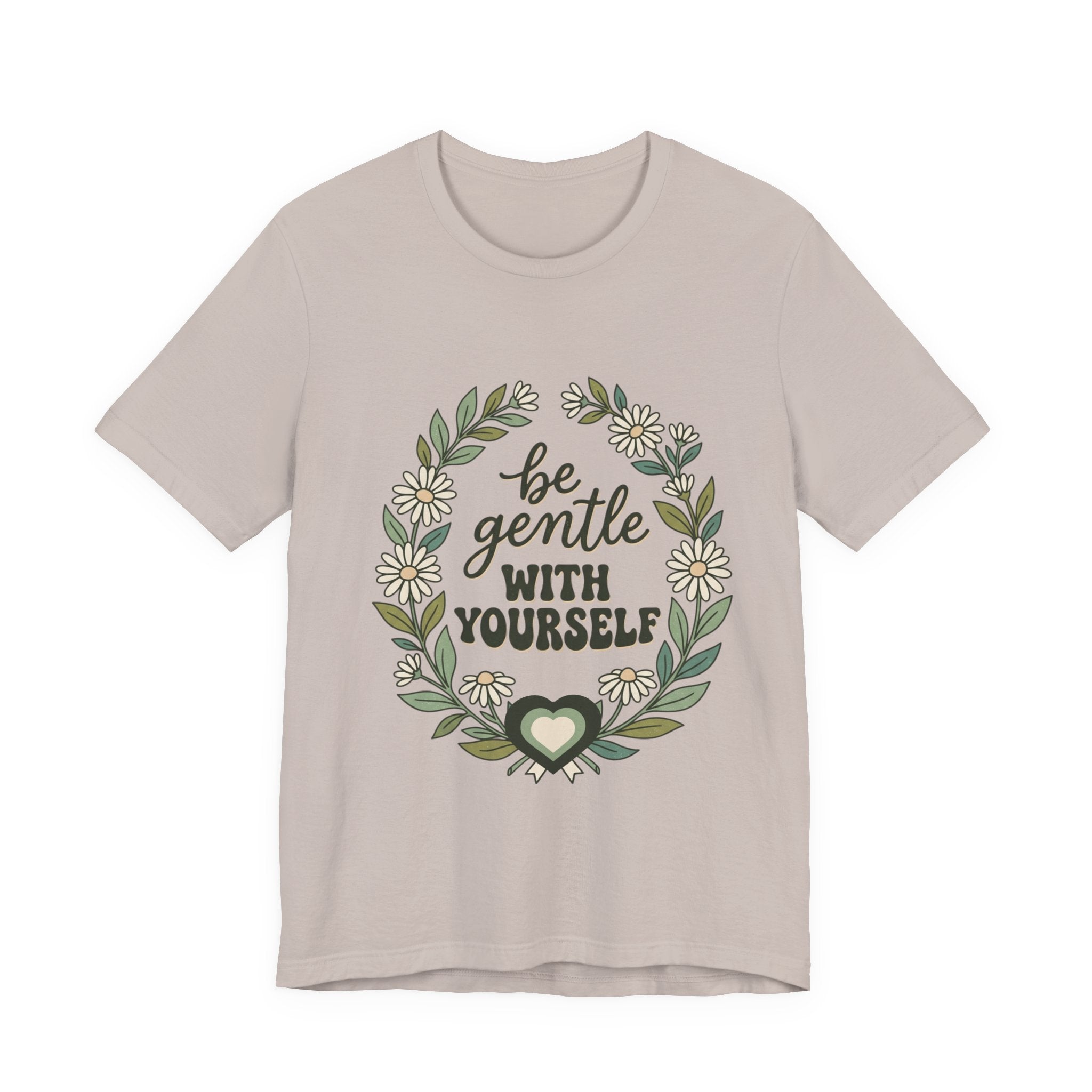 Be Gentle With Yourself Tee | Mental Health Awareness, Green Ribbon Floral Wreath