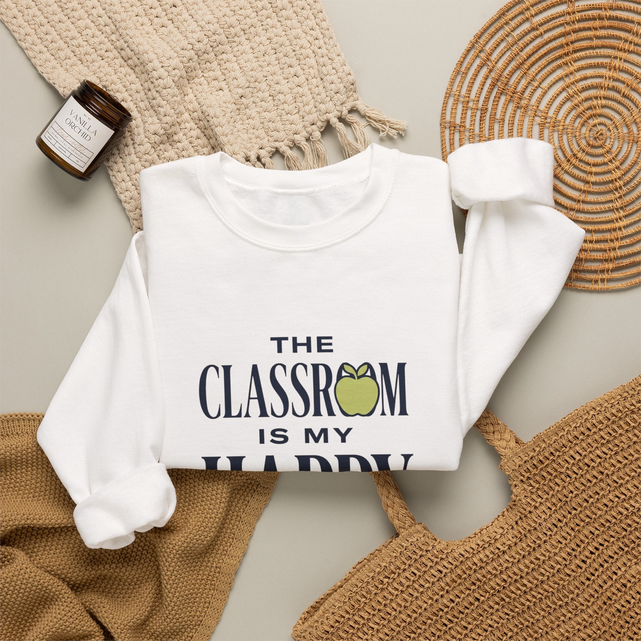 Sweatshirt — "The Classroom Is My Happy Place" Teacher Crewneck
