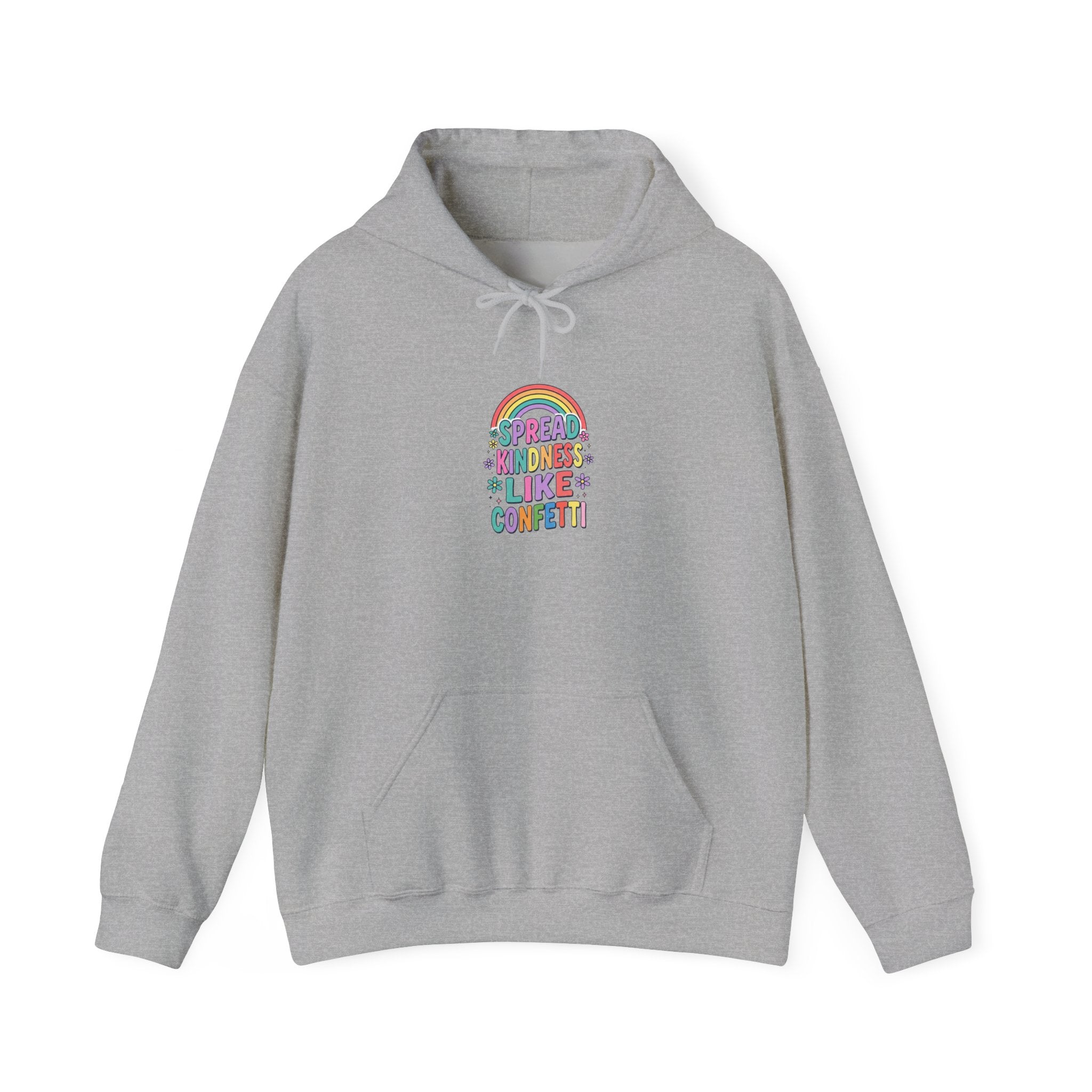 Kinder, Kinder, Like Confetti Hoodie | Christian Rainbow Scripture