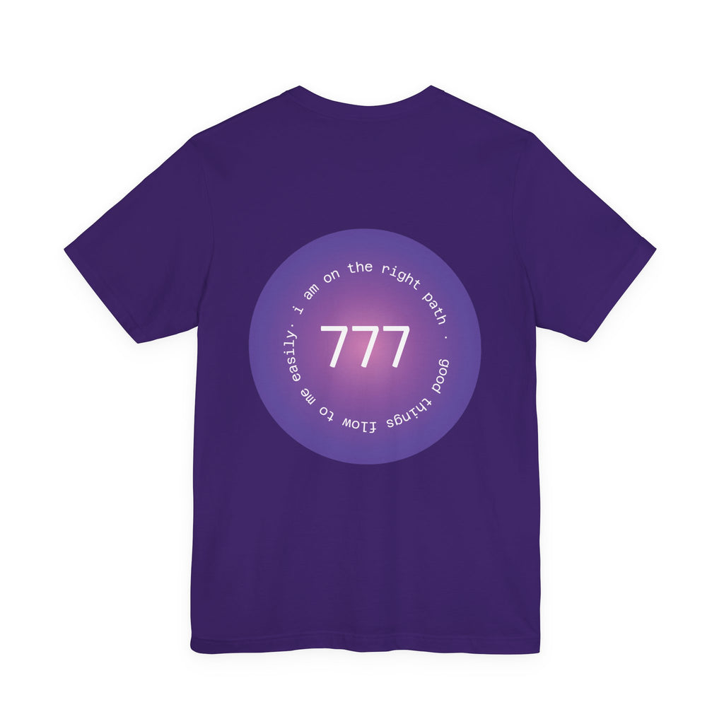 Spiritual 777 Numerology Tee – "Manifest Miracles" Purple Circle Graphic T-Shirt