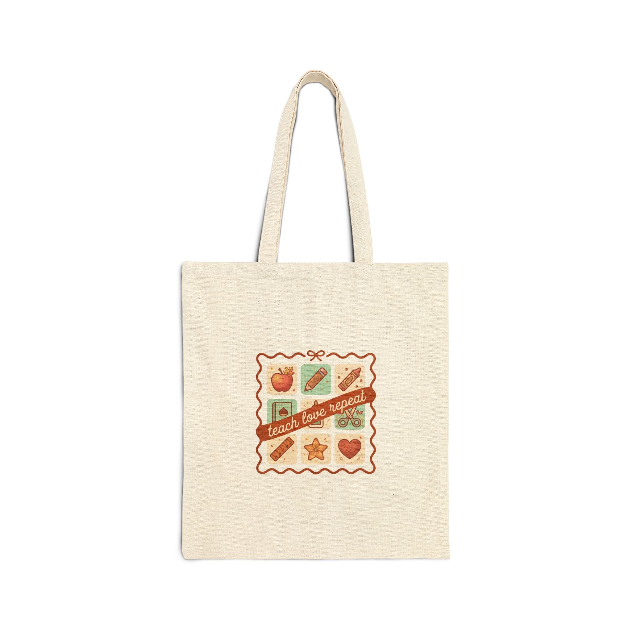 Teacher Supplies Tote, Back to School classroom motifs | apple, pencil, chalkboard