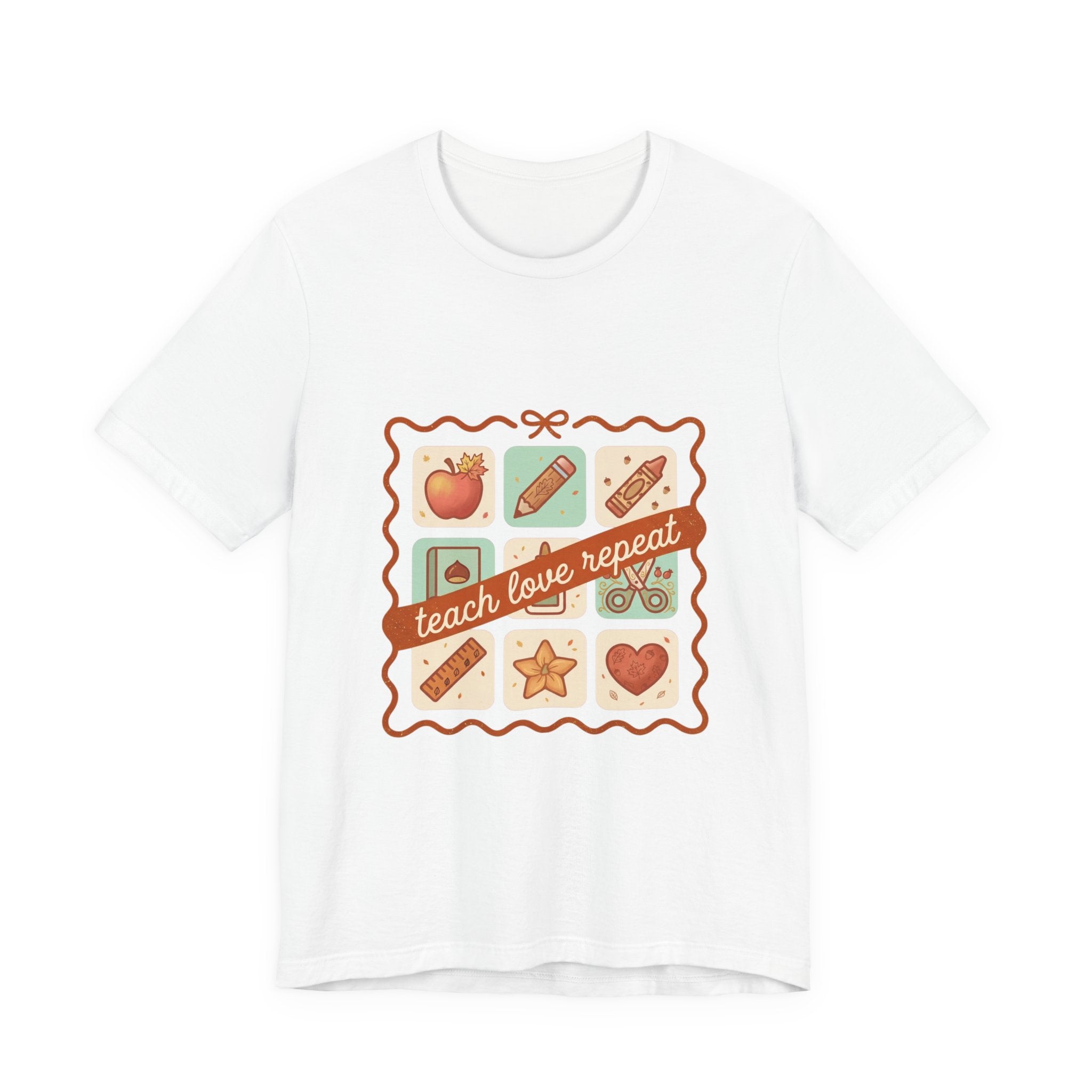 teach love repeat T-Shirt | Back to School teacher tee, classroom icons