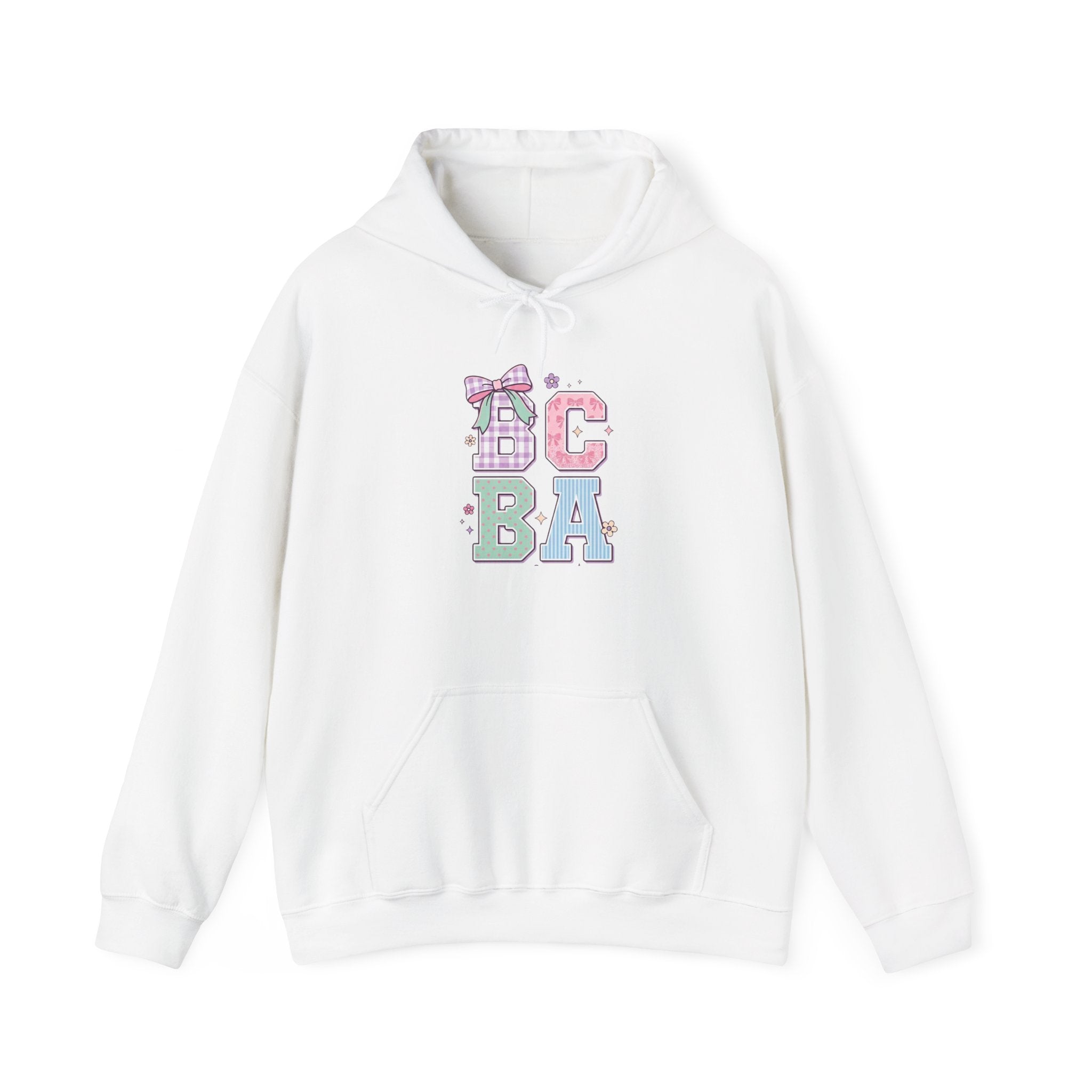 Pastel BCBA Graphic Hooded Sweatshirt (Cute Plaid Letters)