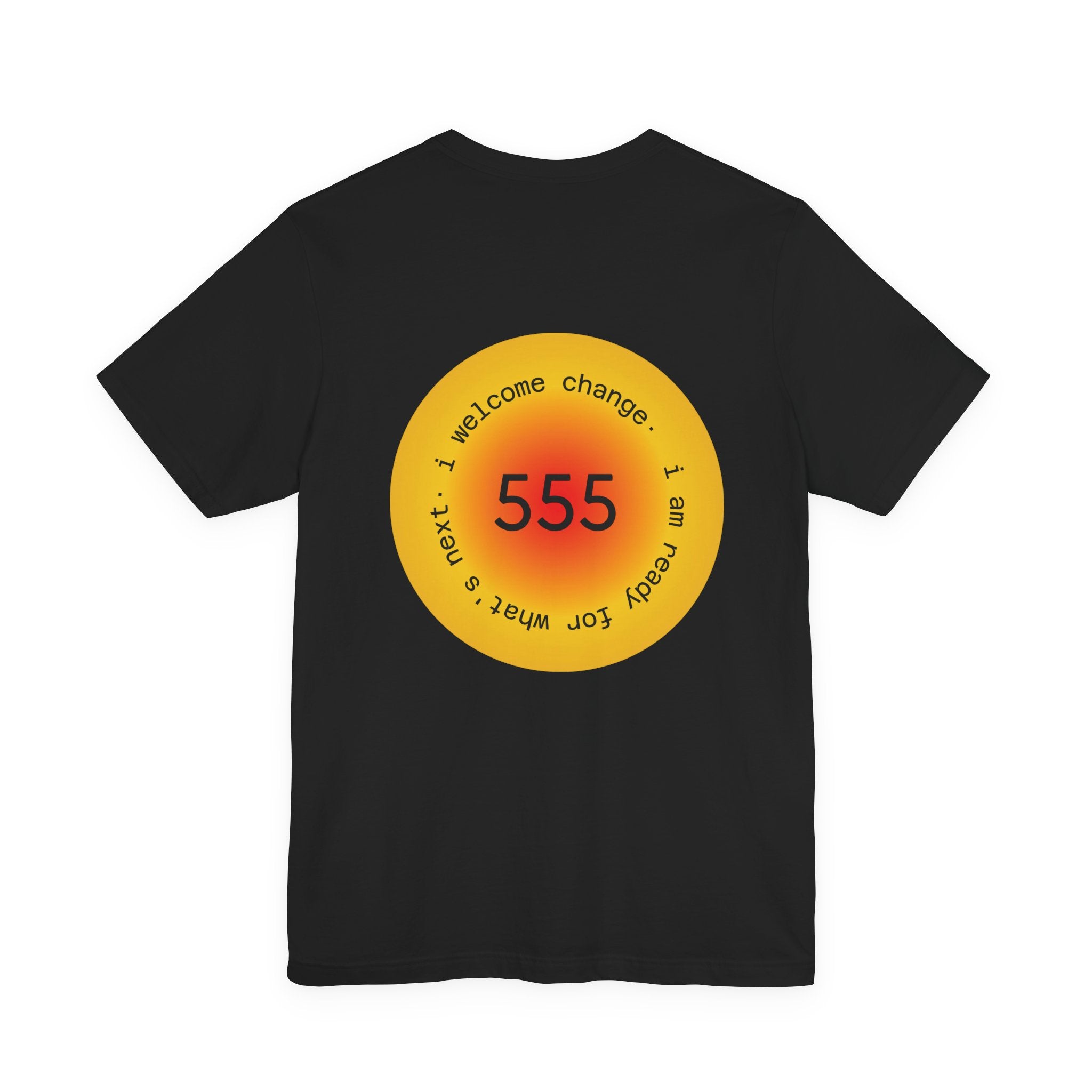 555 Angel Number T‑Shirt — Spiritual Numerology Tee with ‘I welcome change’ Design