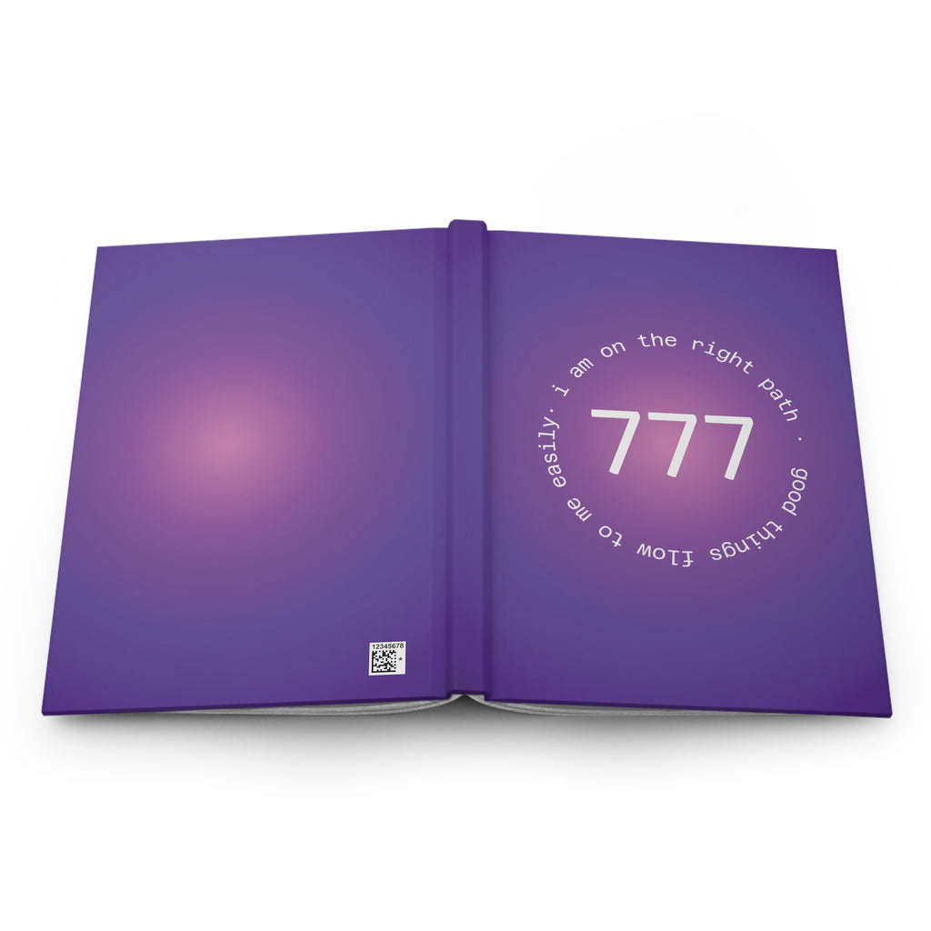 Hardcover Journal — 777 Angel Number Purple Gratitude Notebook ("I am on the right path, good things flow to me easily")