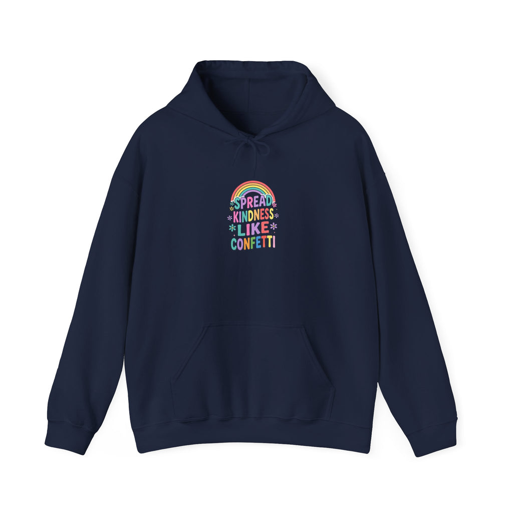 Kinder, Kinder, Like Confetti Hoodie | Christian Rainbow Scripture