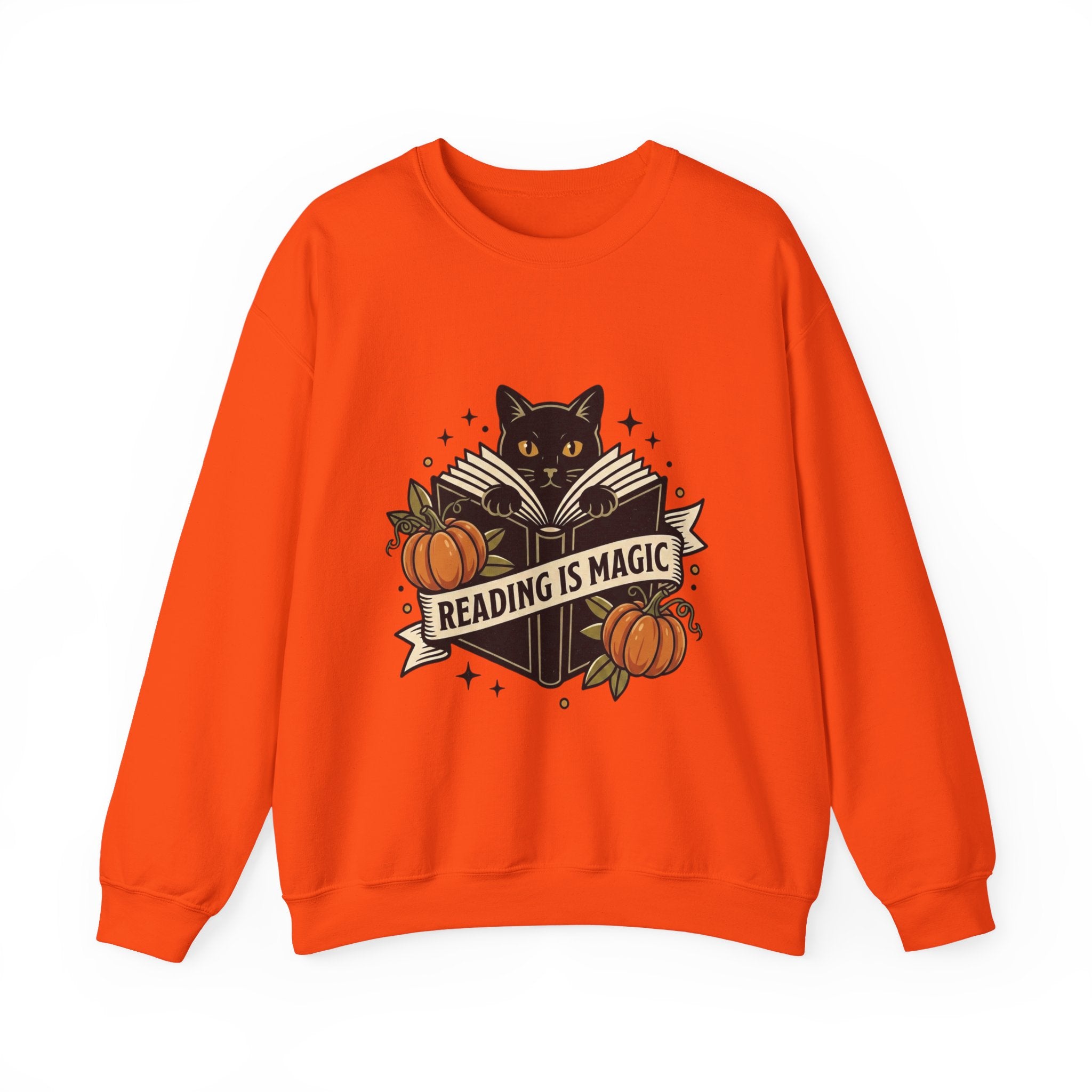 Reading Is Magic Sweatshirt | Traditional Tattoo-Inspired, Cat & Pumpkin Flash