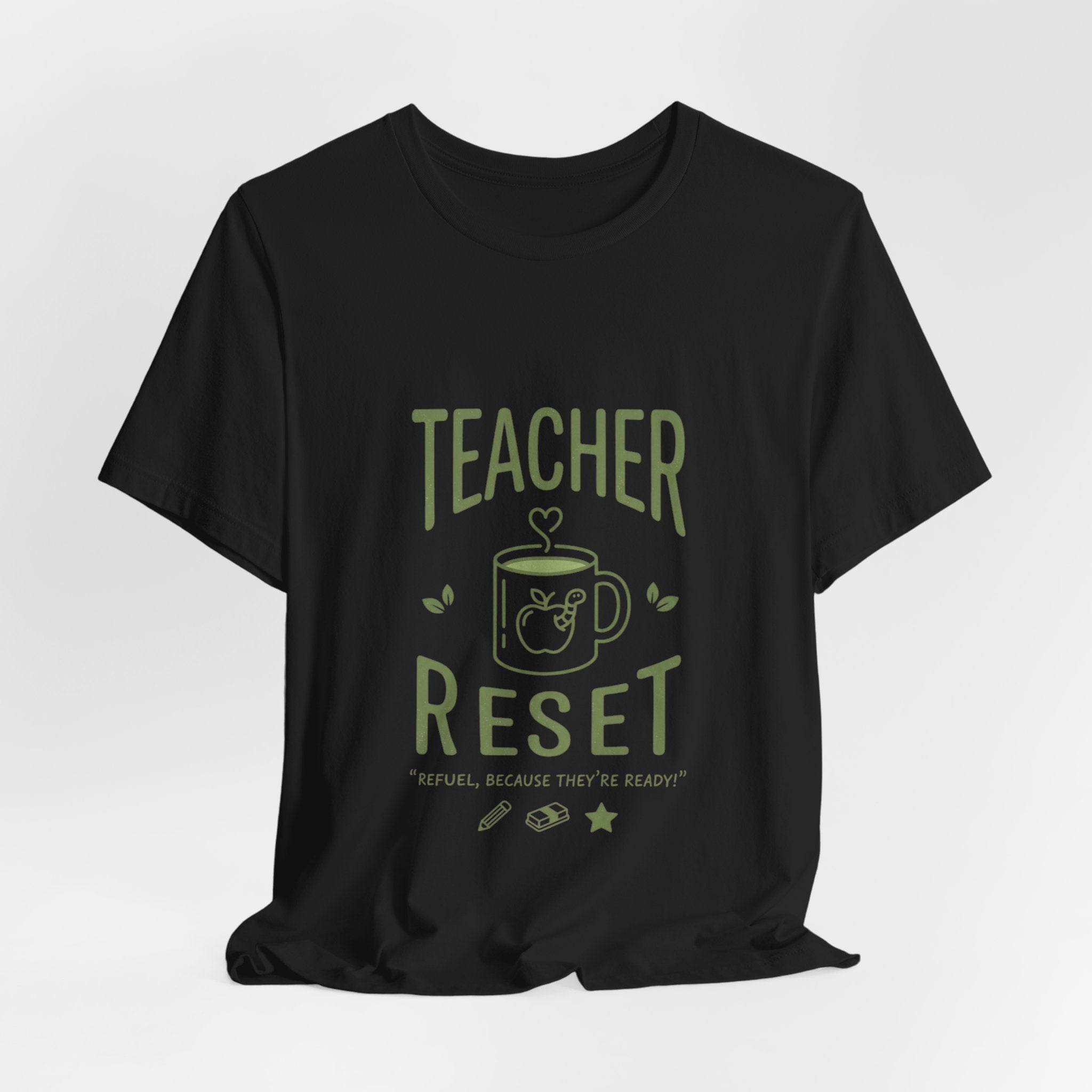 Teacher Reset T-Shirt — Funny Teacher Gift Tee with Coffee Mug Design