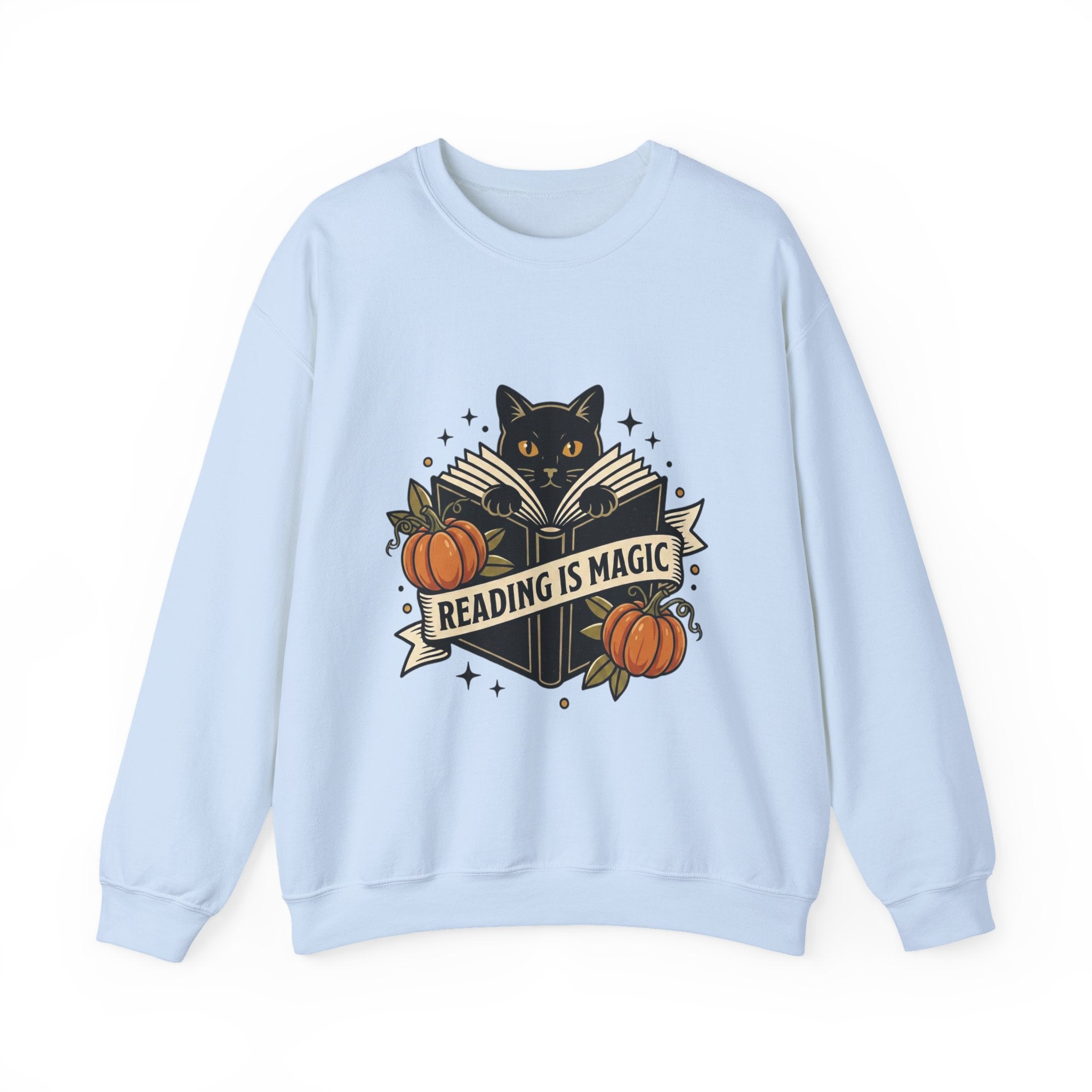 Reading Is Magic Sweatshirt | Traditional Tattoo-Inspired, Cat & Pumpkin Flash
