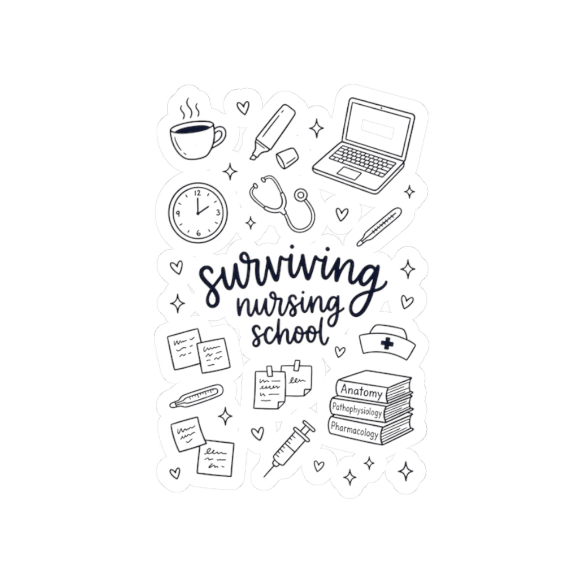 Surviving Nursing School Kiss-Cut Sticker Sheet — Nursing Student Laptop Decal