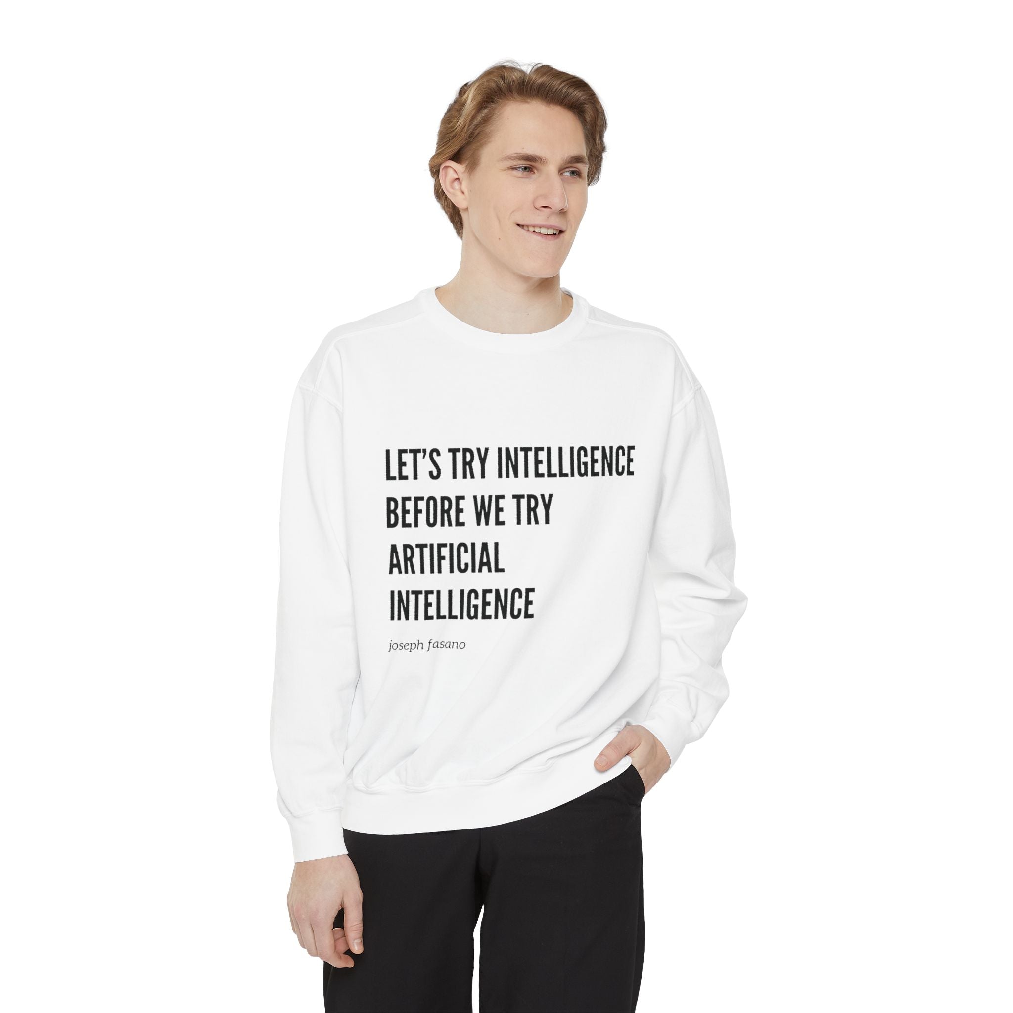 "try intelligence" crew neck sweatshirt