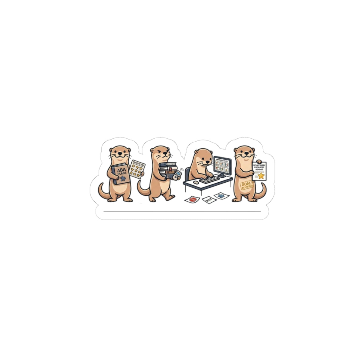 Otter Office ABA Therapy Sticker — Cute Otters Working Laptop Kiss-Cut Sticker