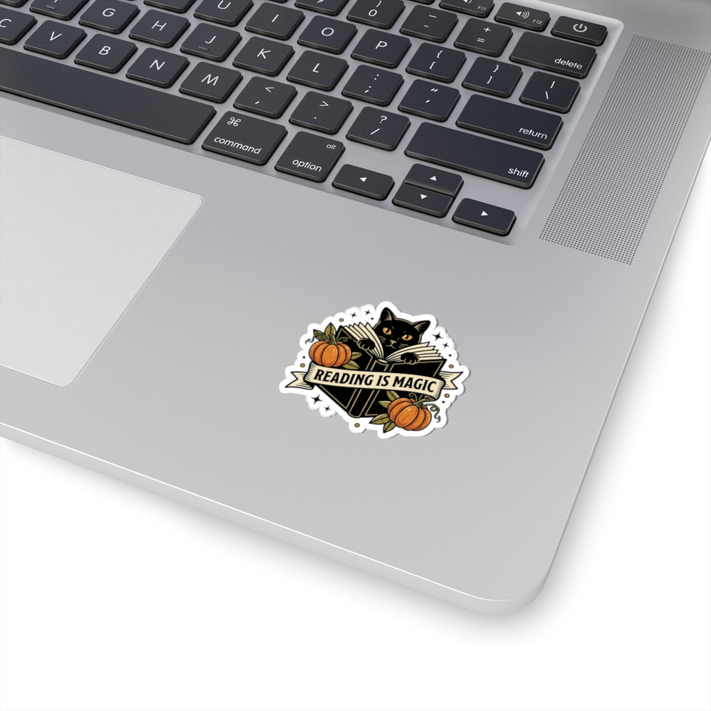 Reading Is Magic Sticker | Traditional Tattoo Cat, Pumpkin, Banner