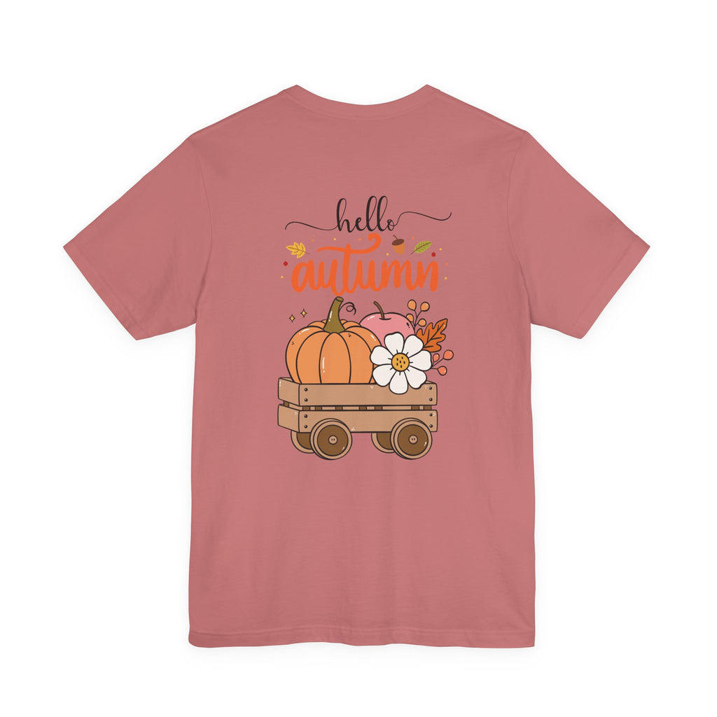 Hello Autumn Tee - Pumpkin Wagon Fall T-Shirt with Bow Accent