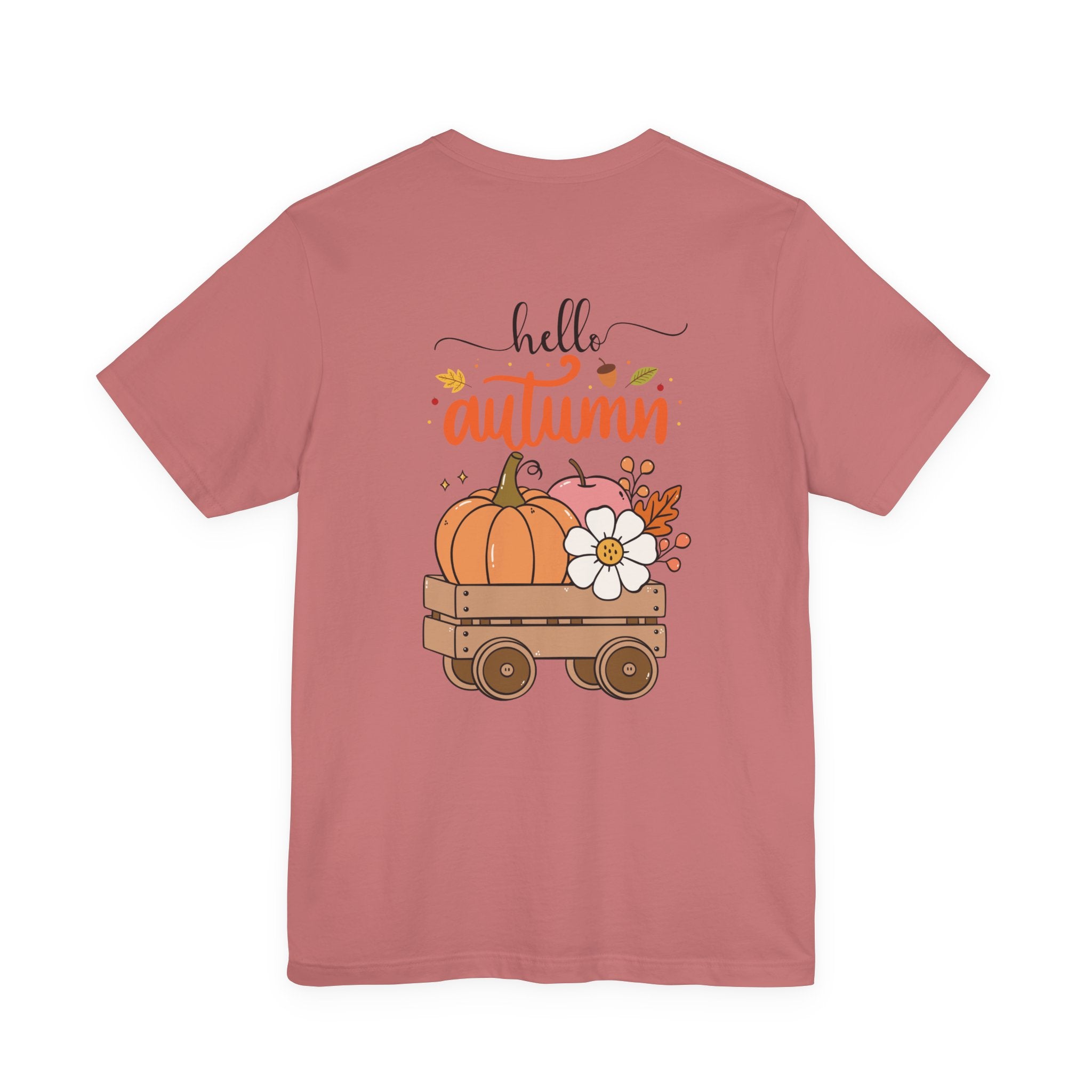 Hello Autumn Tee - Pumpkin Wagon Fall T-Shirt with Bow Accent