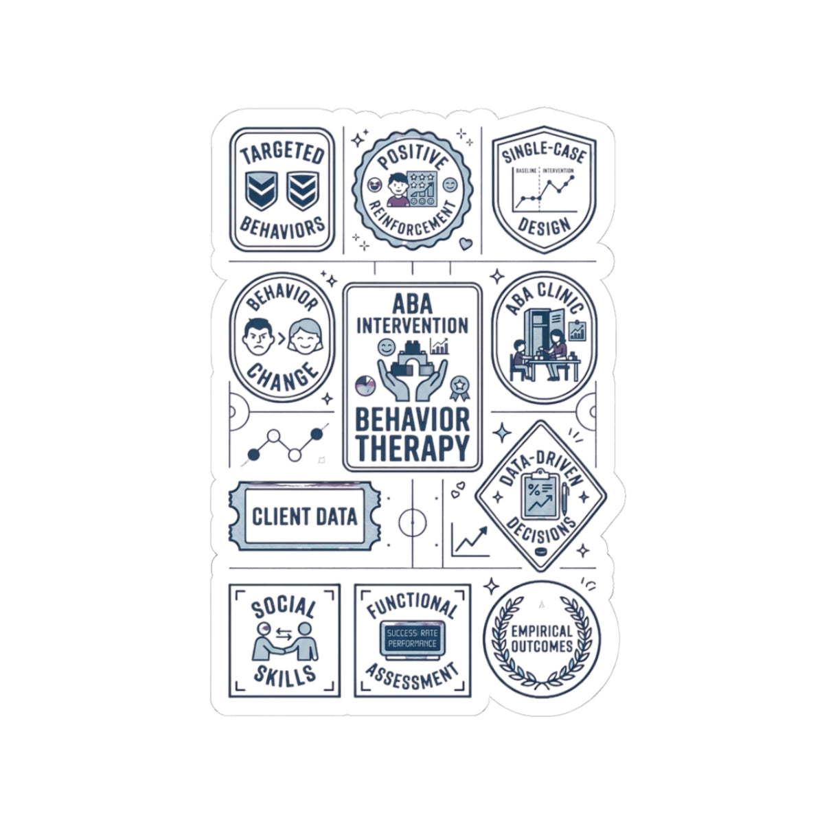 ABA Behavior Therapy Sticker Sheet — Kiss-Cut Therapeutic Icons for Clinicians & Students