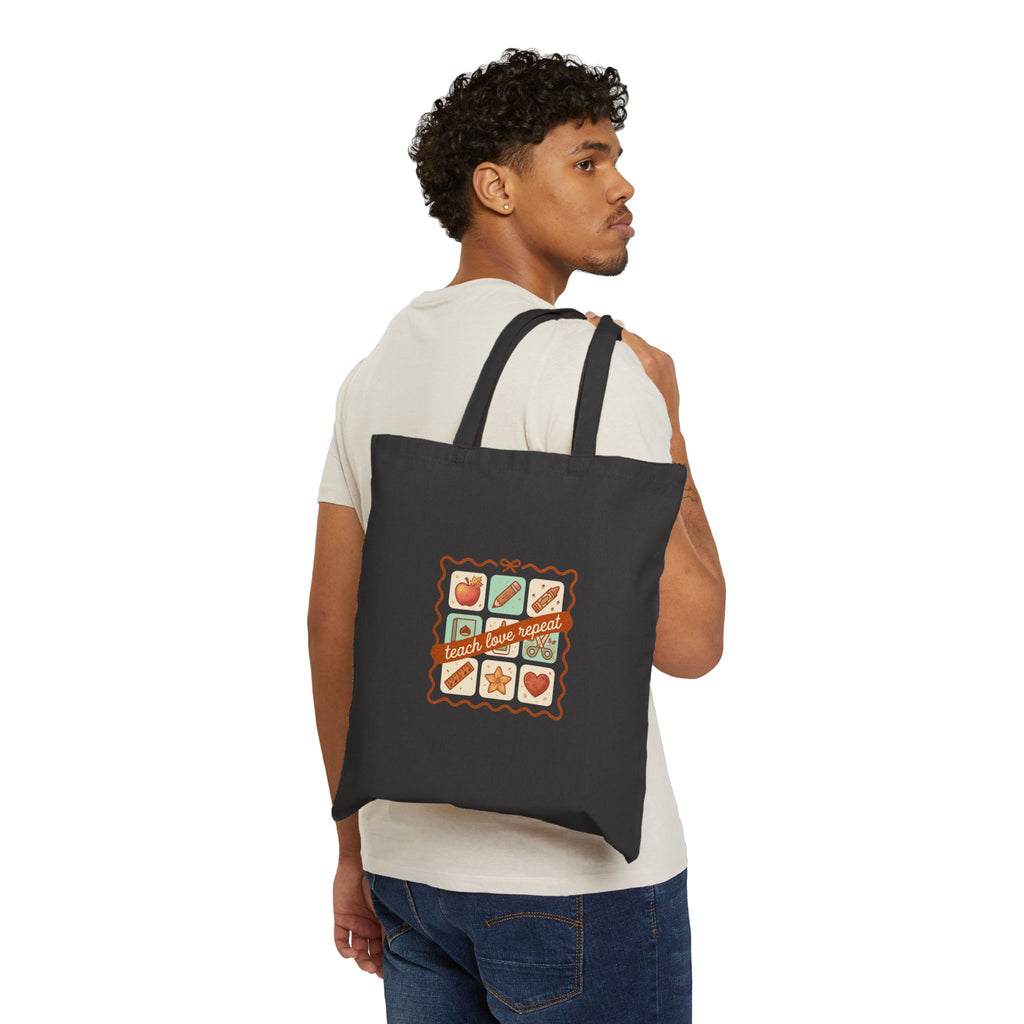 Teacher Supplies Tote, Back to School classroom motifs | apple, pencil, chalkboard