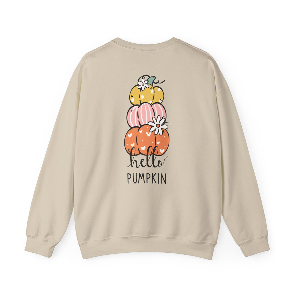 Hello Pumpkin Crewneck Sweatshirt — Cute Stacked Pumpkins Fall Sweater