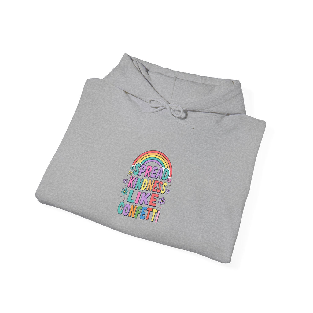 Kinder, Kinder, Like Confetti Hoodie | Christian Rainbow Scripture