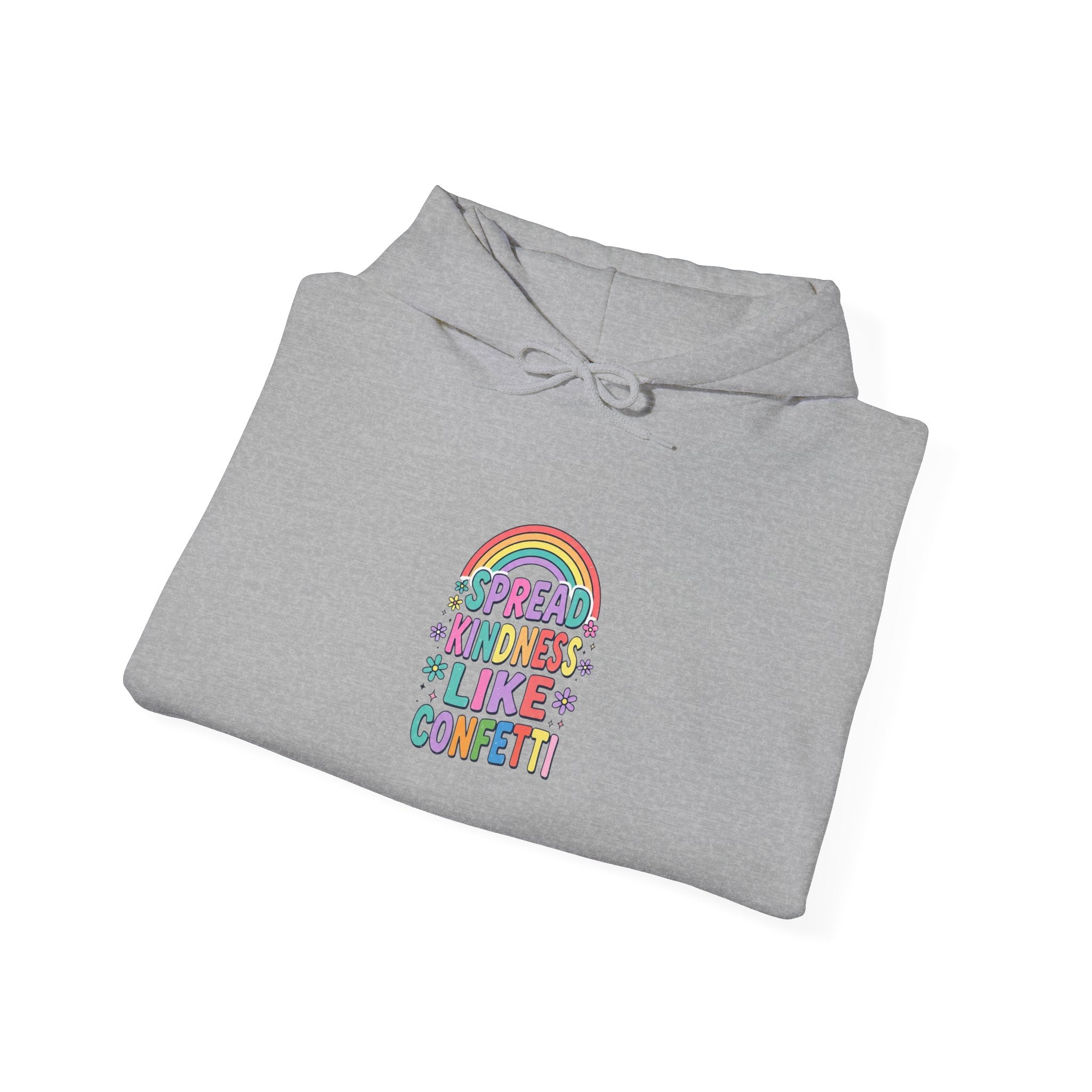 Kinder, Kinder, Like Confetti Hoodie | Christian Rainbow Scripture