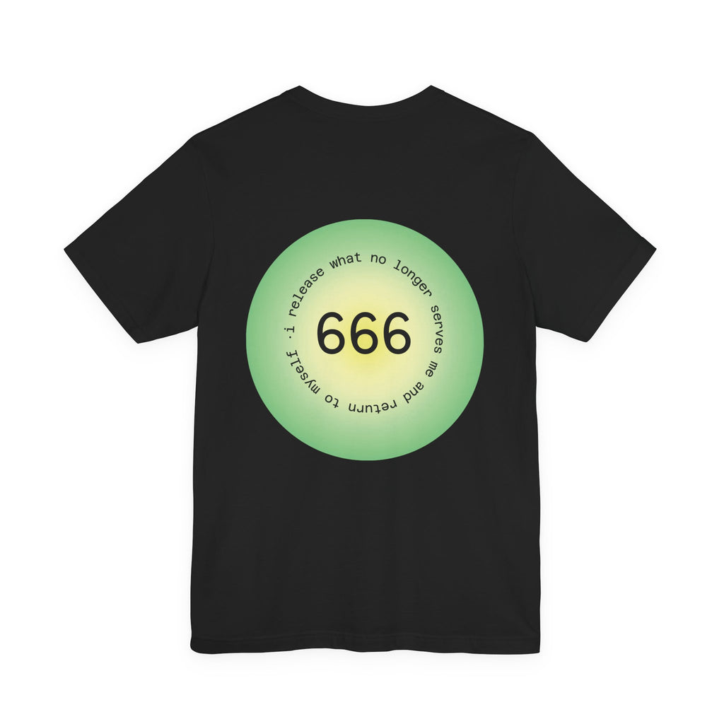 T‑Shirt — Green Circular '666' Graphic Tee with "Release what no longer serves you" Back Design