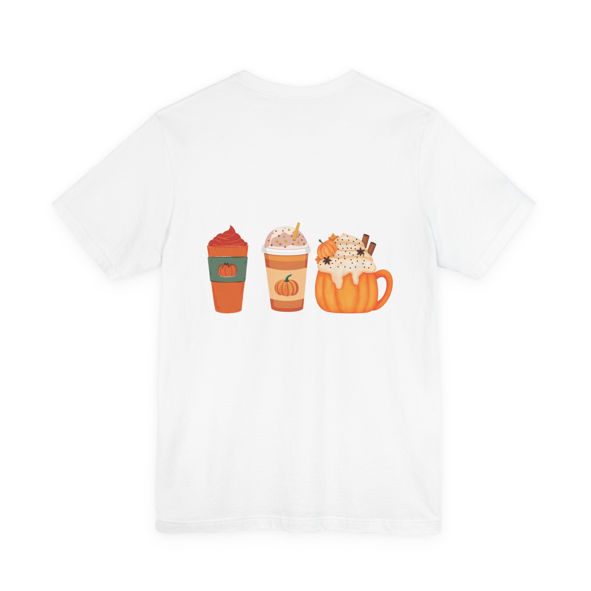 Pumpkin Spice Coffee Tee — Fall Coffee Lovers T-Shirt (Front Pumpkin Badge, Back Pumpkin Lattes)