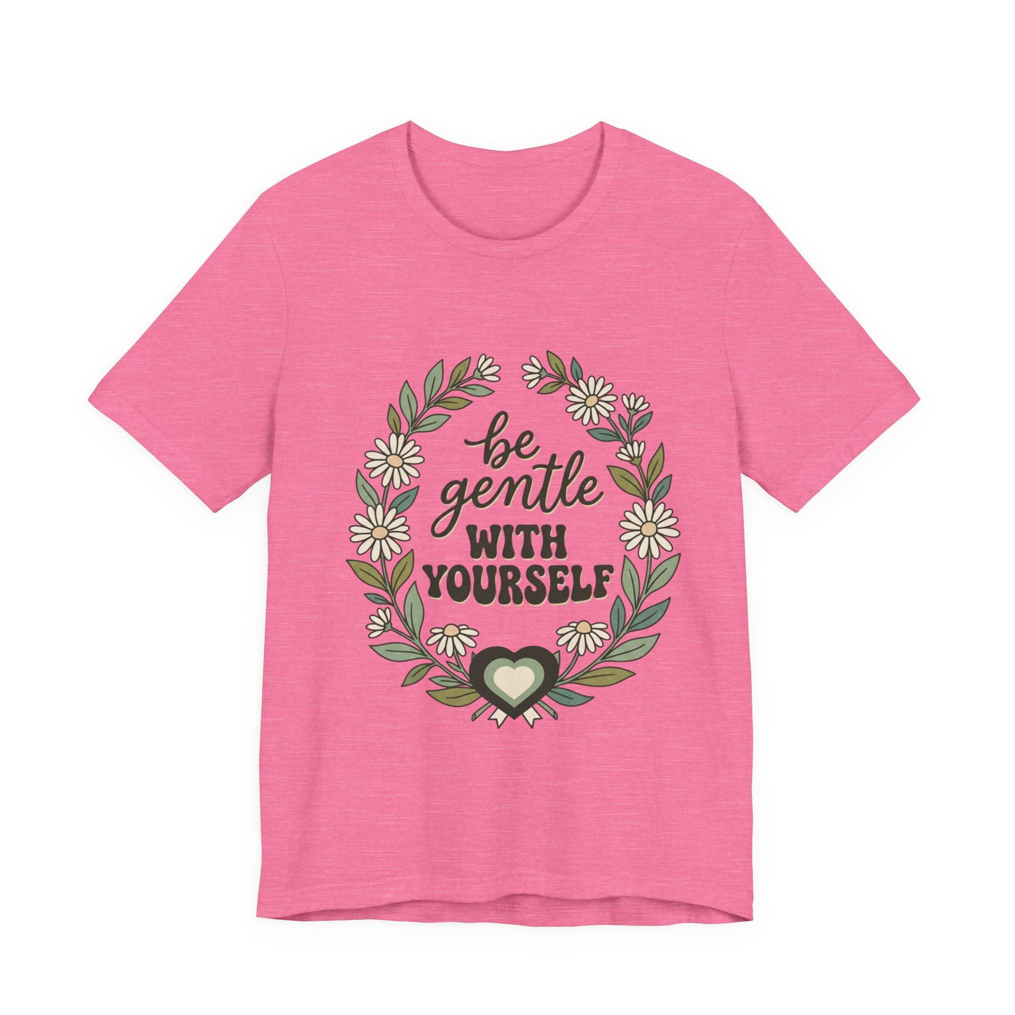 Be Gentle With Yourself Tee | Mental Health Awareness, Green Ribbon Floral Wreath