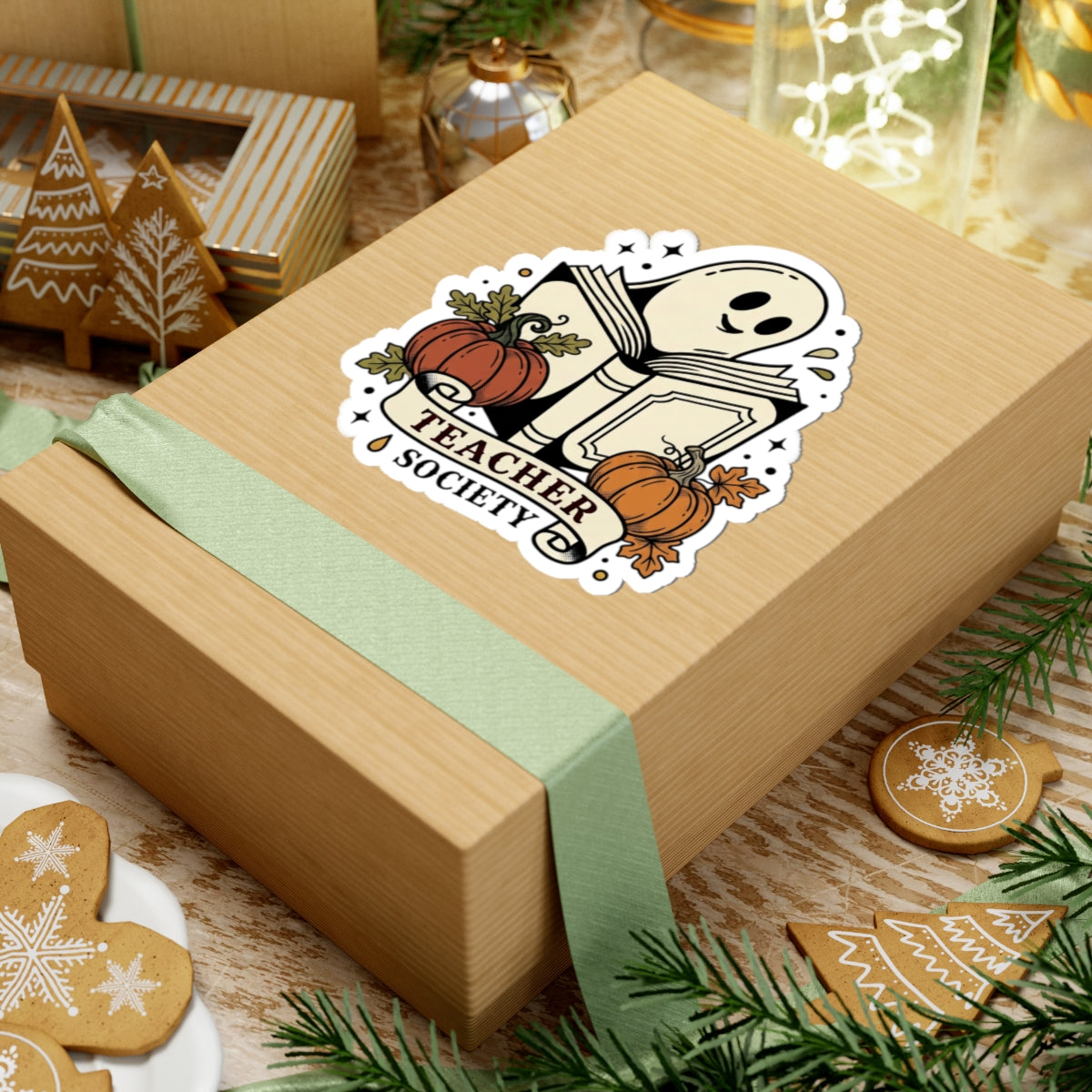Teacher Society Kiss-Cut Sticker | Traditional Tattoo Flash, Pumpkin & Ghost