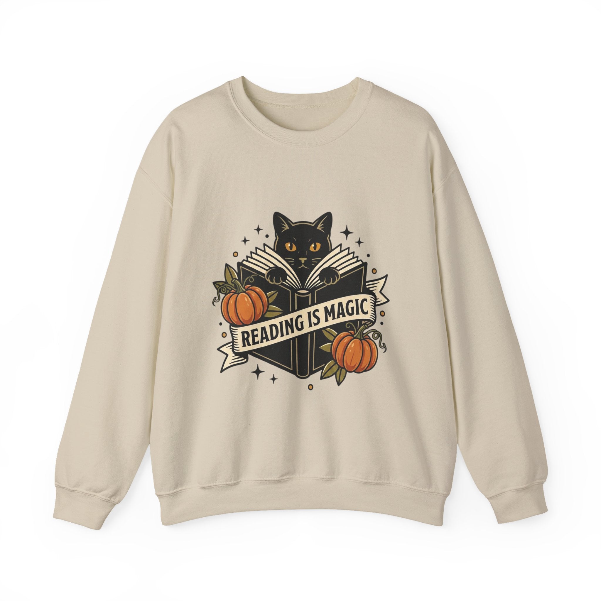 Reading Is Magic Sweatshirt | Traditional Tattoo-Inspired, Cat & Pumpkin Flash