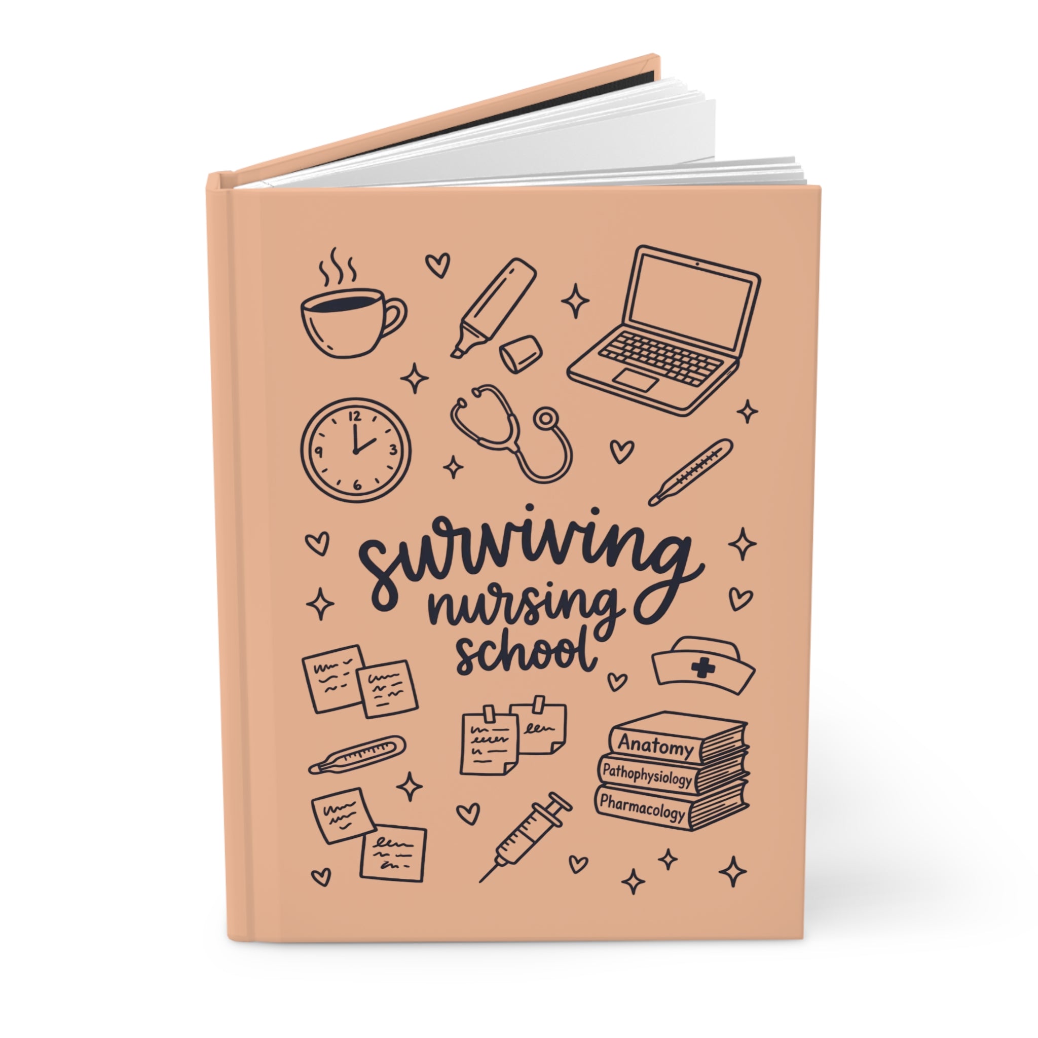 Surviving Nursing School Hardcover Journal — Peach Study Notebook for Nursing Students