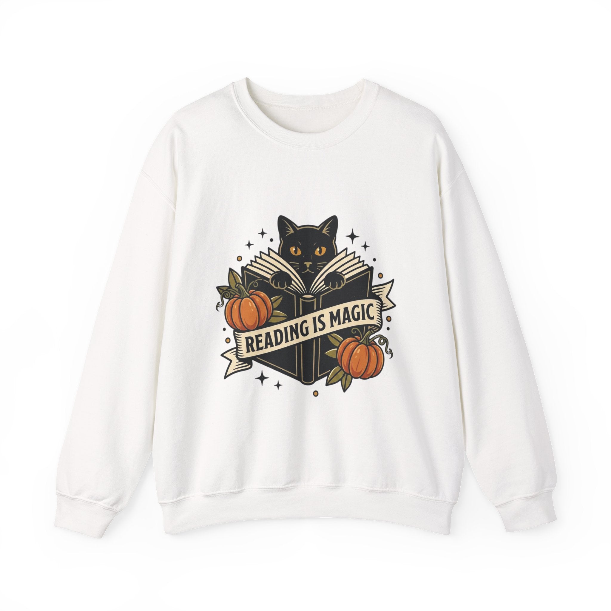 Reading Is Magic Sweatshirt | Traditional Tattoo-Inspired, Cat & Pumpkin Flash