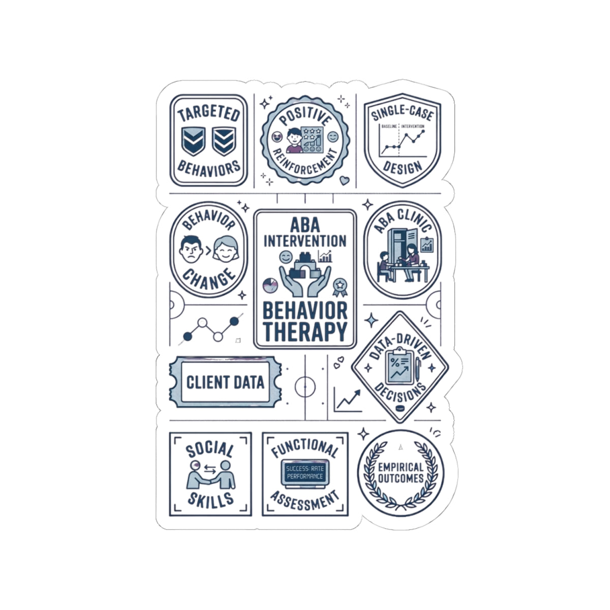 ABA Behavior Therapy Sticker Sheet — Kiss-Cut Therapeutic Icons for Clinicians & Students