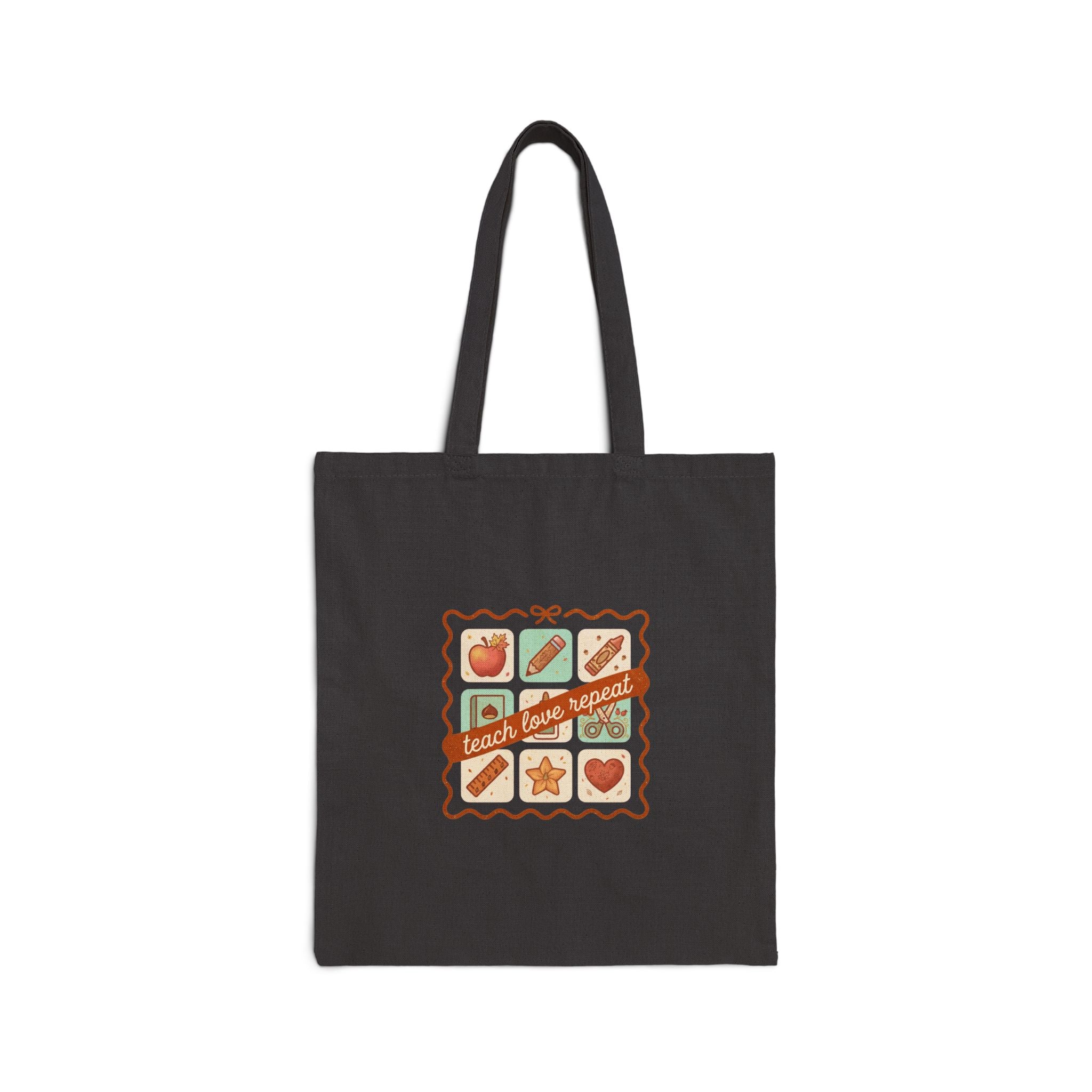 Teacher Supplies Tote, Back to School classroom motifs | apple, pencil, chalkboard