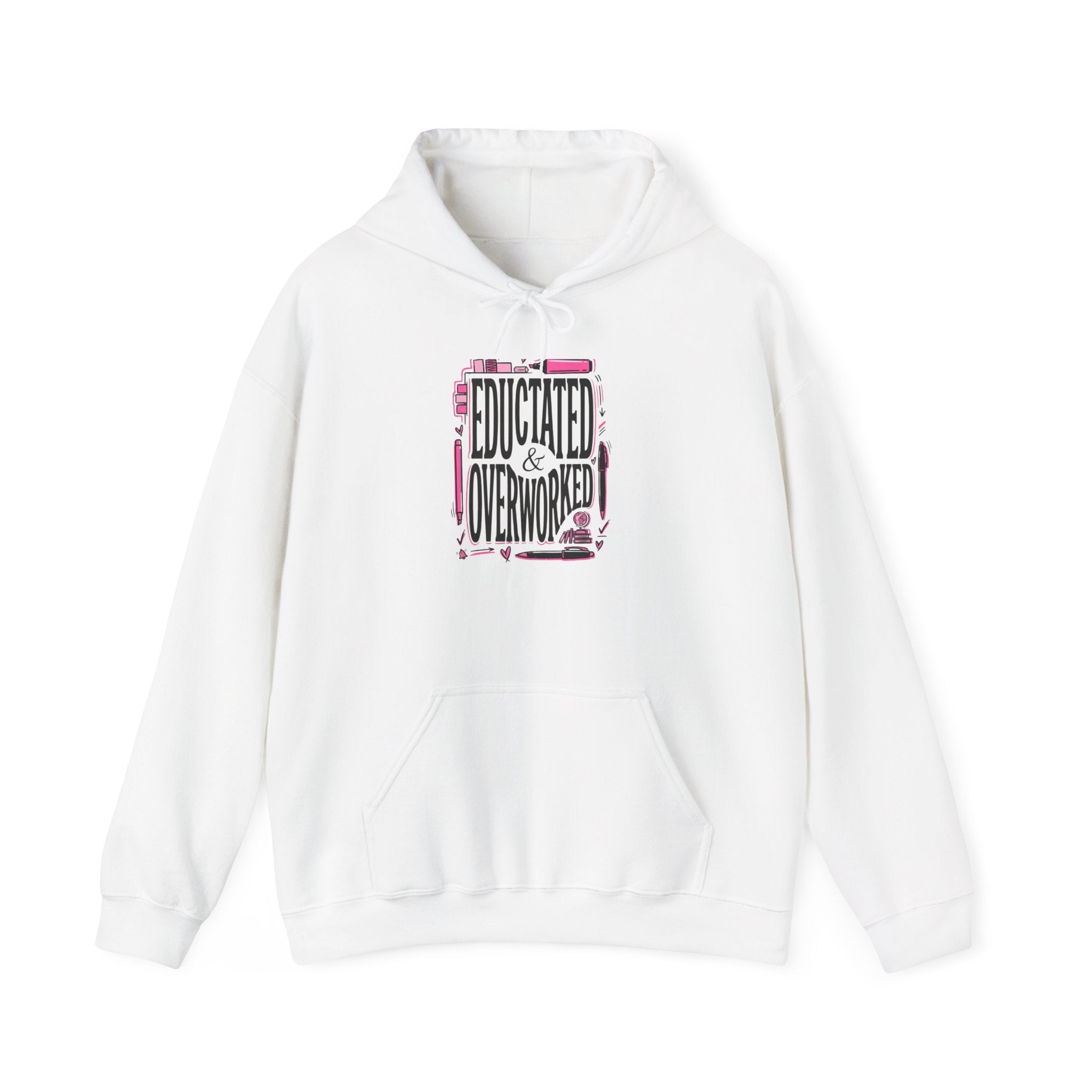 Hoodie — "Educated & Overworked" Cozy Graphic Pullover