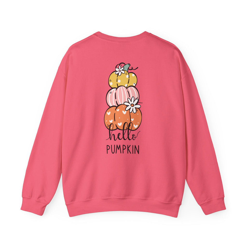 Hello Pumpkin Crewneck Sweatshirt — Cute Stacked Pumpkins Fall Sweater