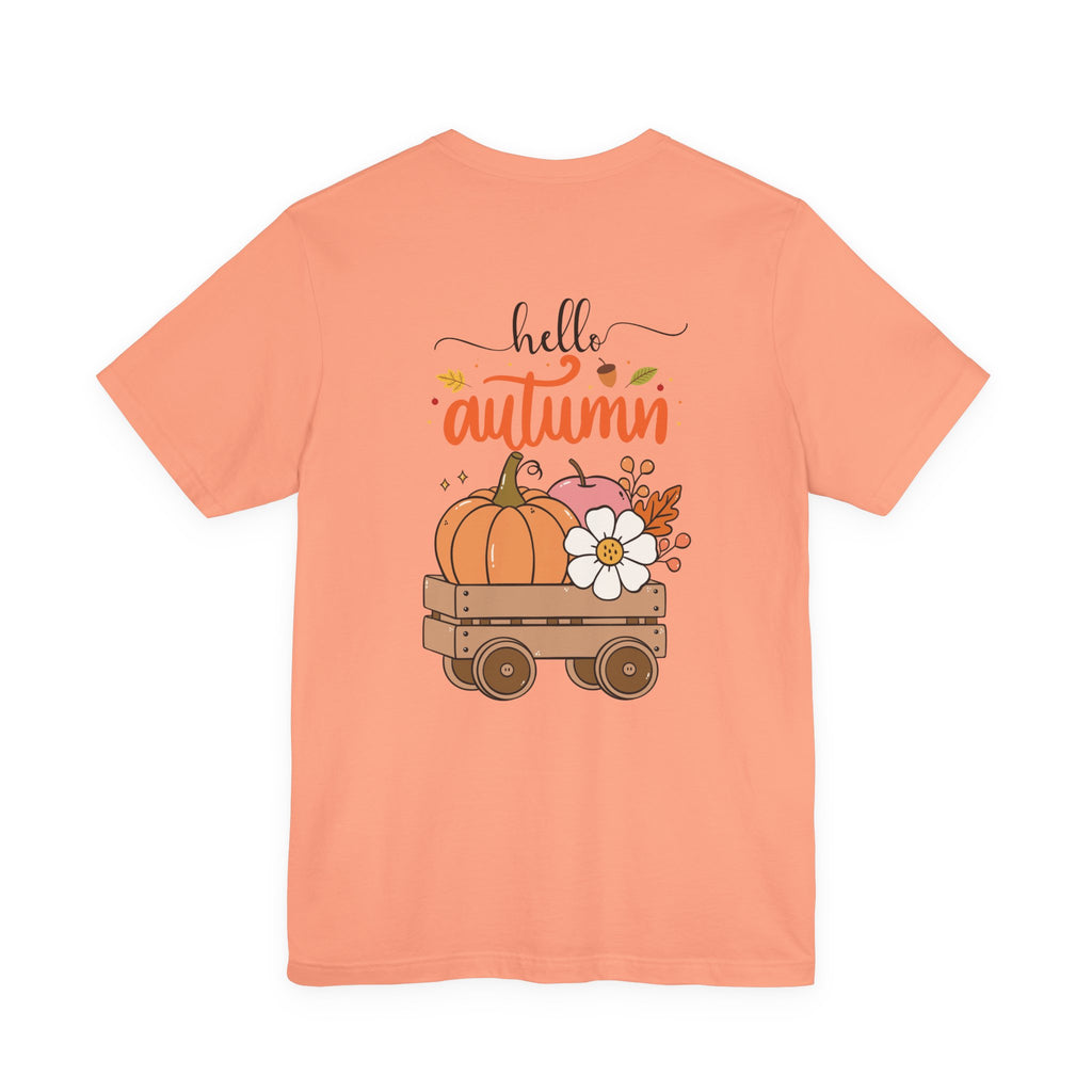 Hello Autumn Tee - Pumpkin Wagon Fall T-Shirt with Bow Accent