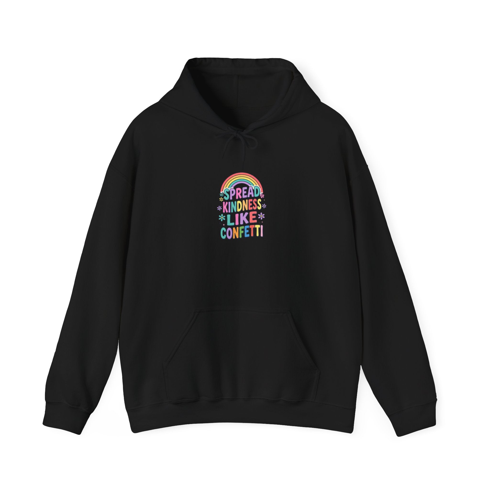 Kinder, Kinder, Like Confetti Hoodie | Christian Rainbow Scripture