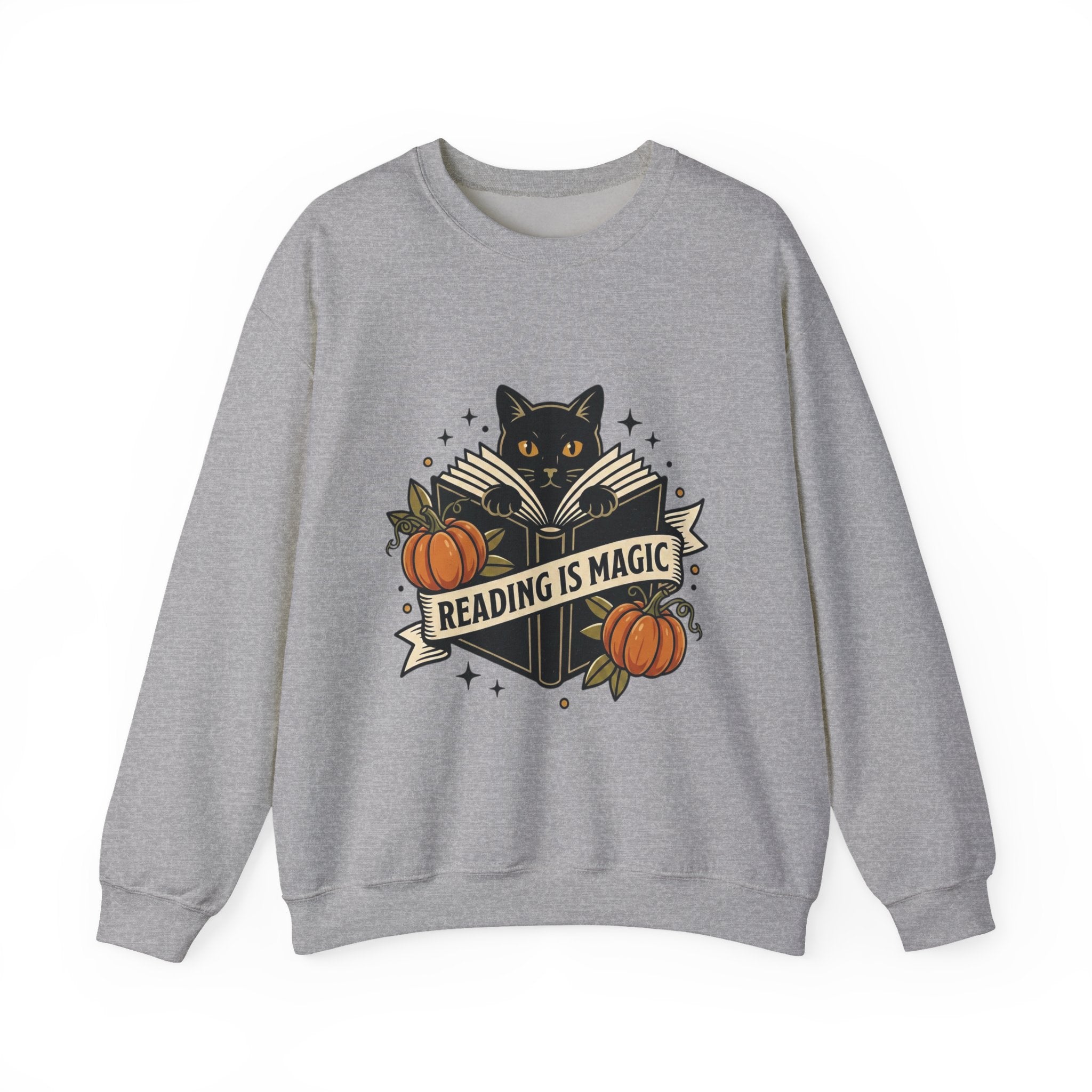 Reading Is Magic Sweatshirt | Traditional Tattoo-Inspired, Cat & Pumpkin Flash