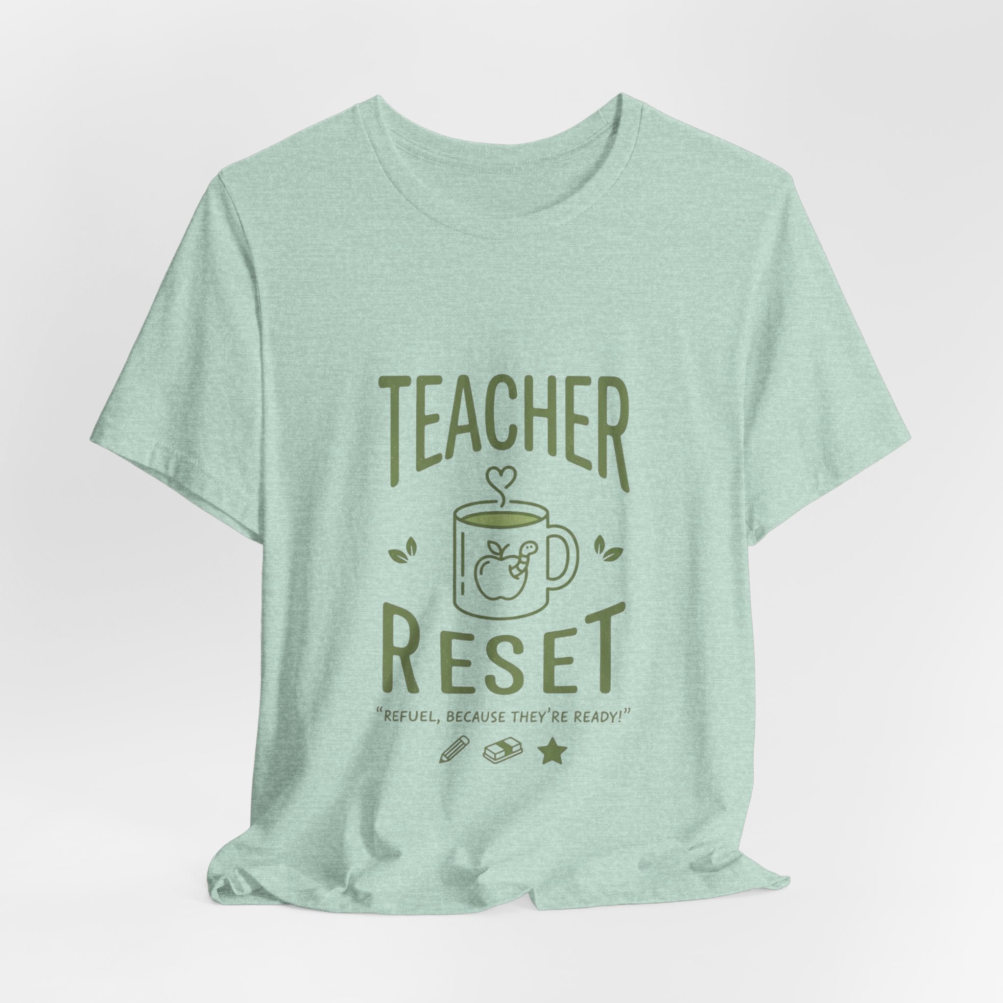 Teacher Reset T-Shirt — Funny Teacher Gift Tee with Coffee Mug Design