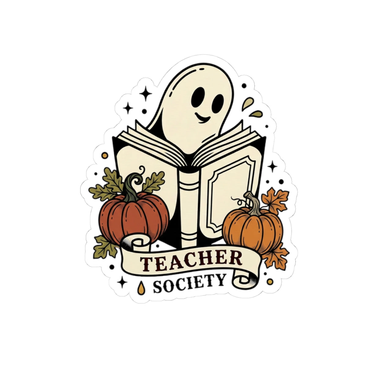 Teacher Society Kiss-Cut Sticker | Traditional Tattoo Flash, Pumpkin & Ghost