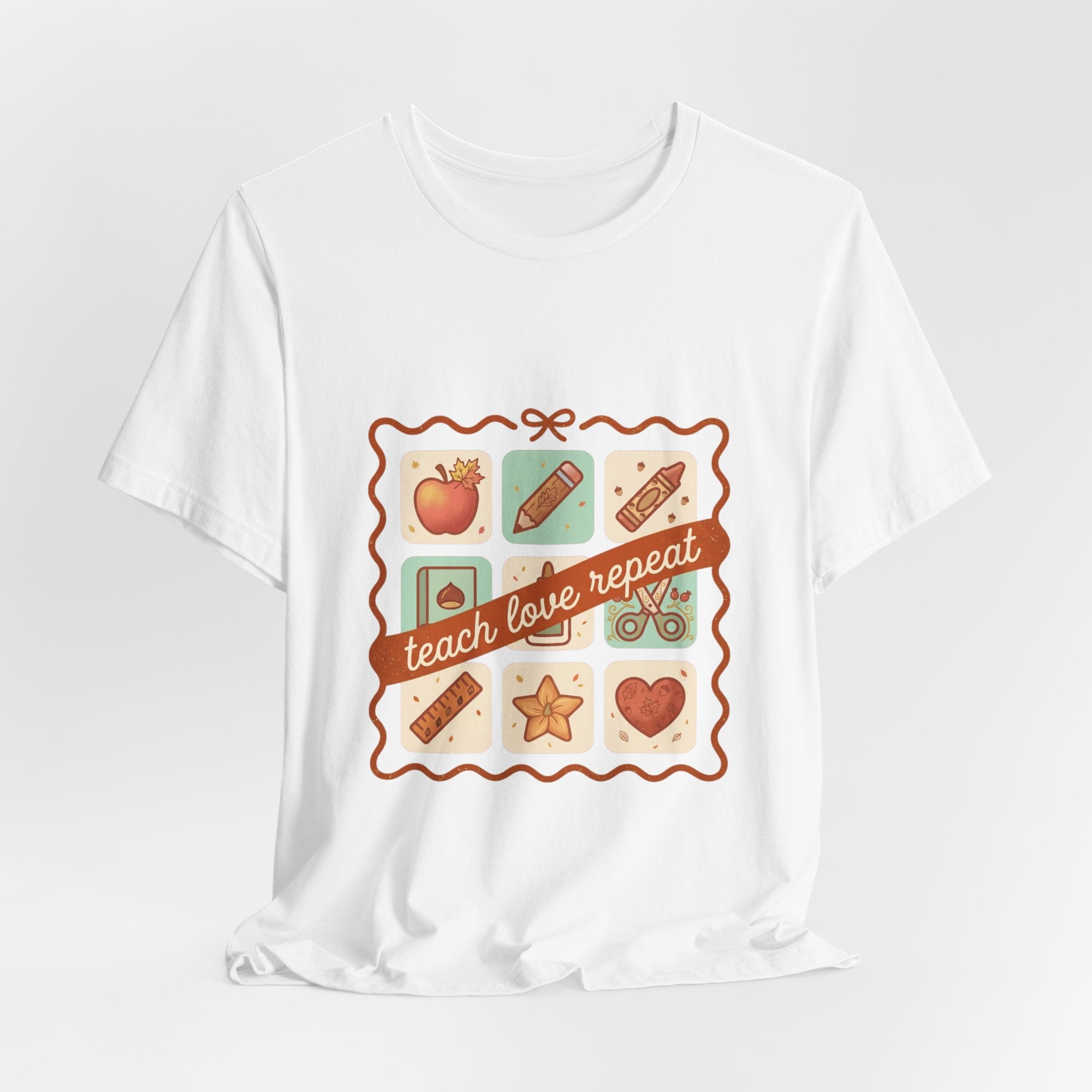 teach love repeat T-Shirt | Back to School teacher tee, classroom icons