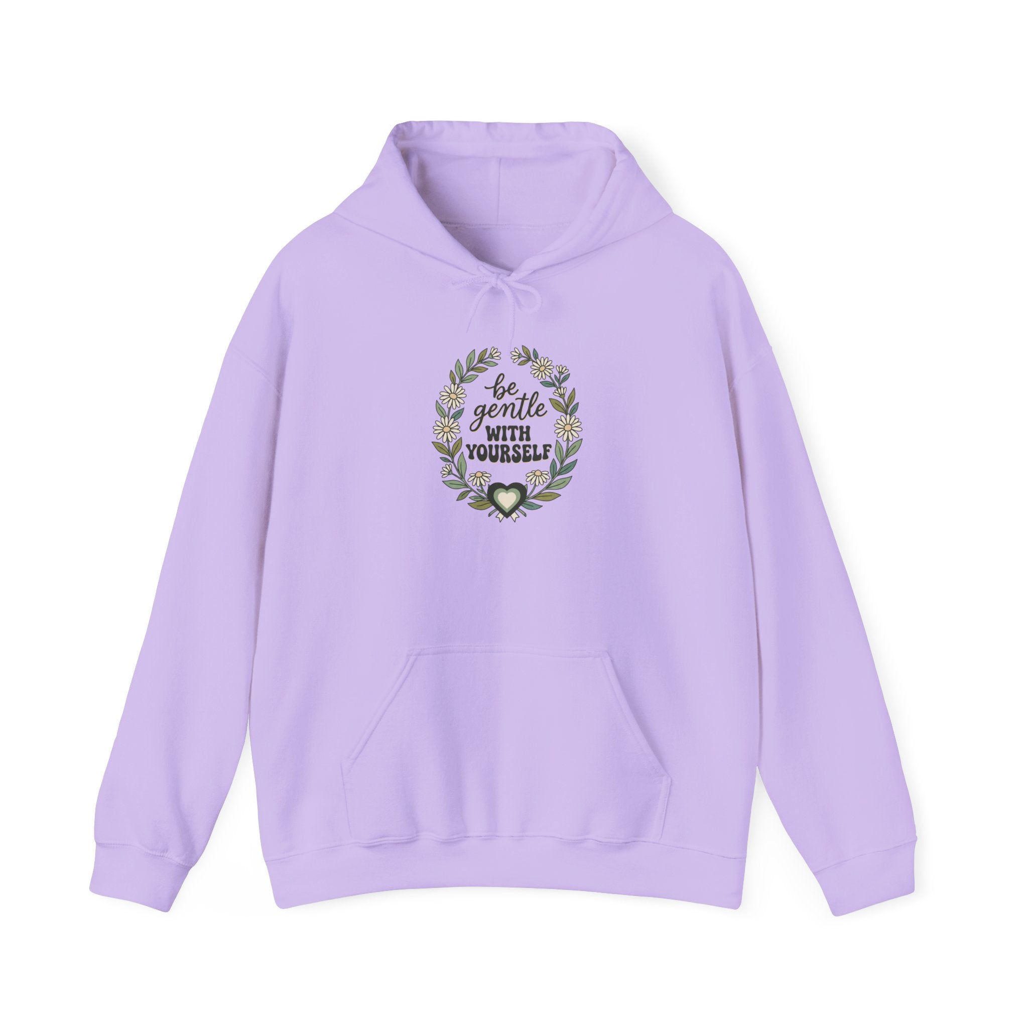Hoodie — "Be Gentle With Yourself" Floral Wreath Comfort Hoodie