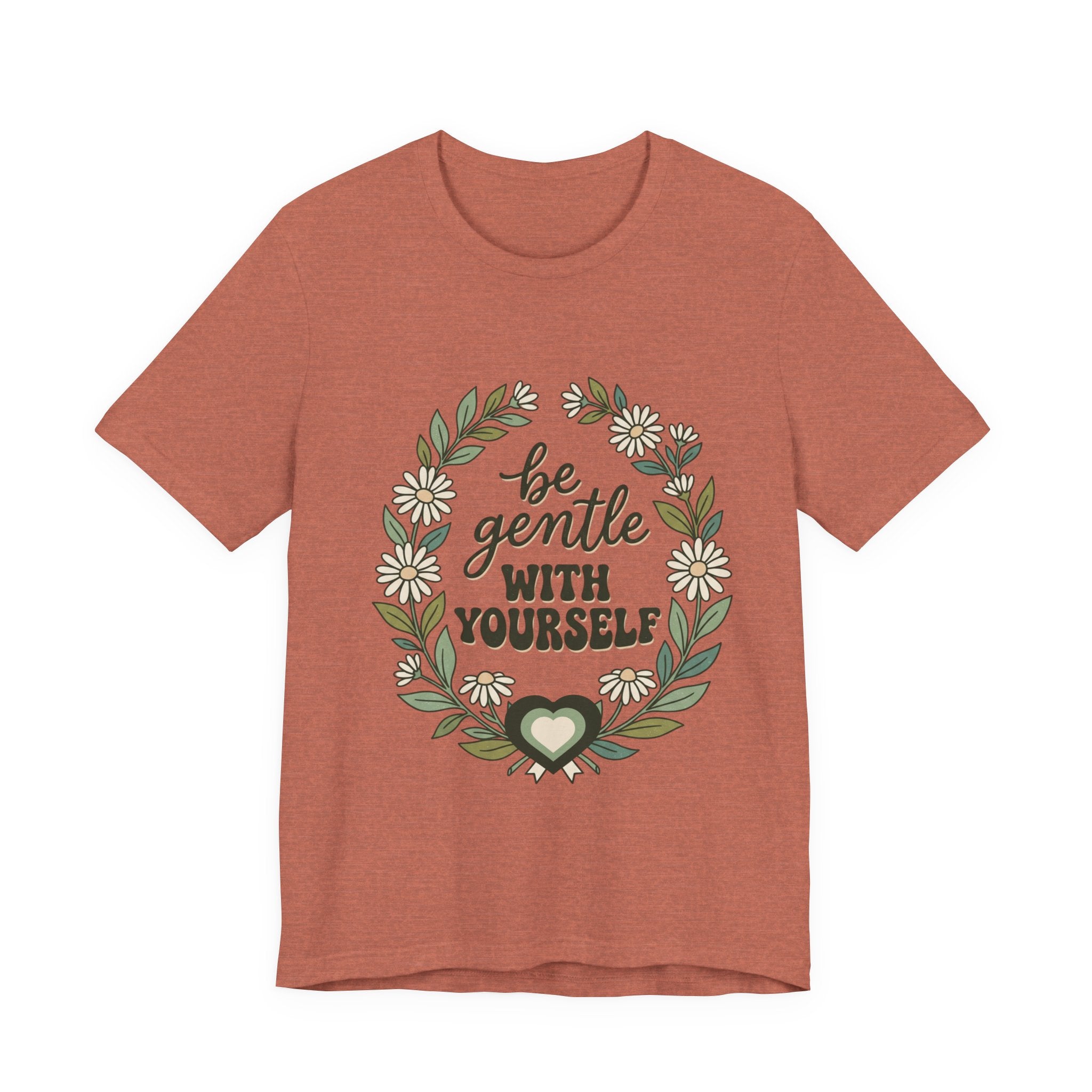Be Gentle With Yourself Tee | Mental Health Awareness, Green Ribbon Floral Wreath