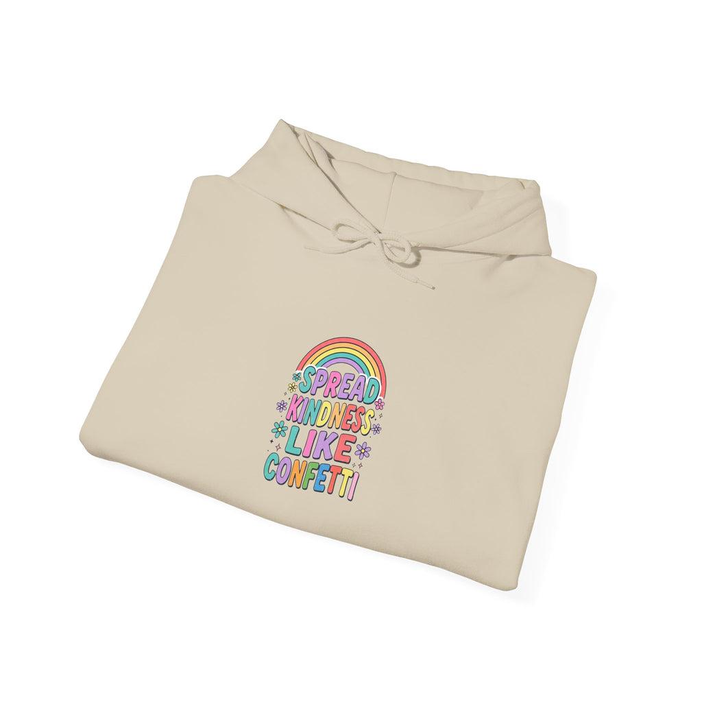 Kinder, Kinder, Like Confetti Hoodie | Christian Rainbow Scripture